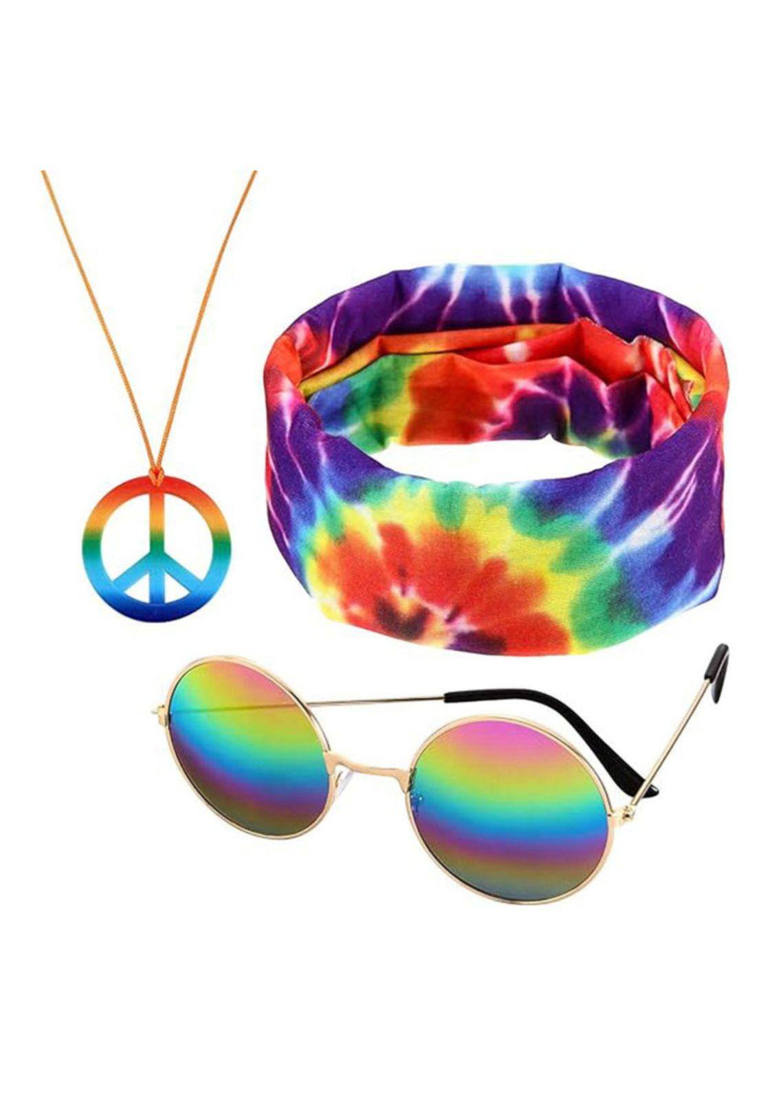 Set de Disfraz Hippie Lentes Bandana y Collar-0