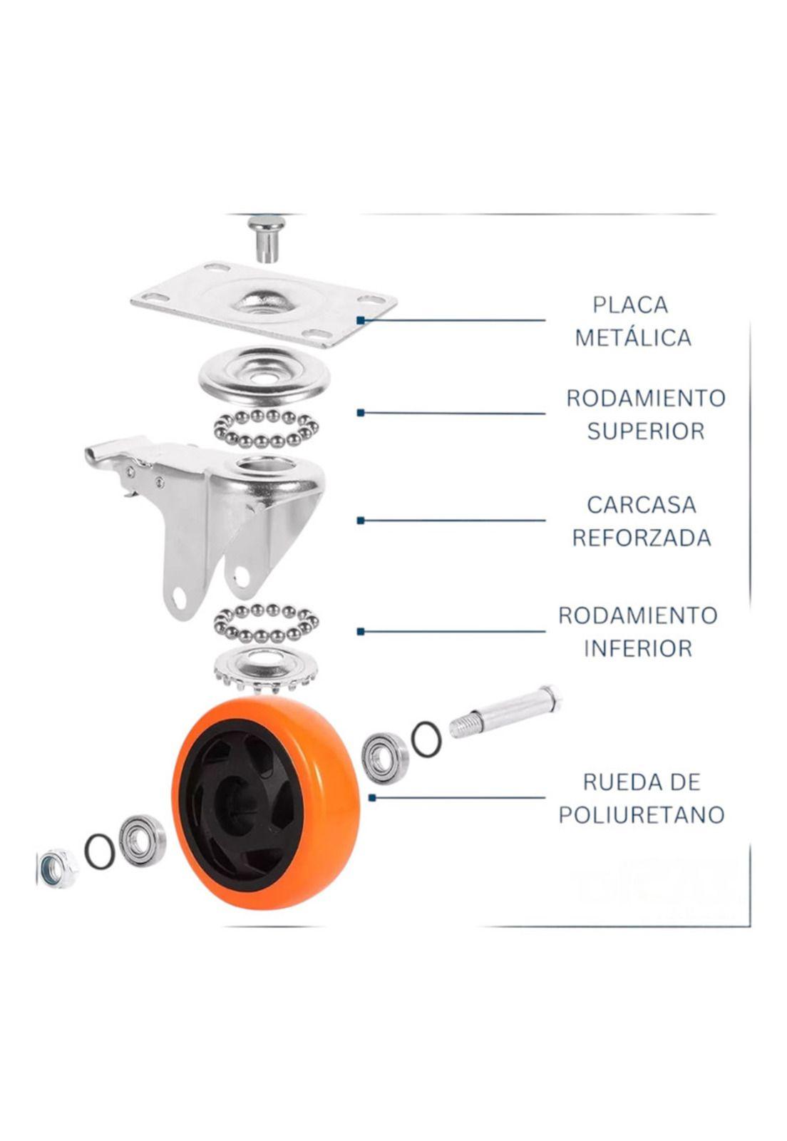 Set X4 Ruedas de 4 Pulgada Giratoria Para Muebles Con Frenos-4