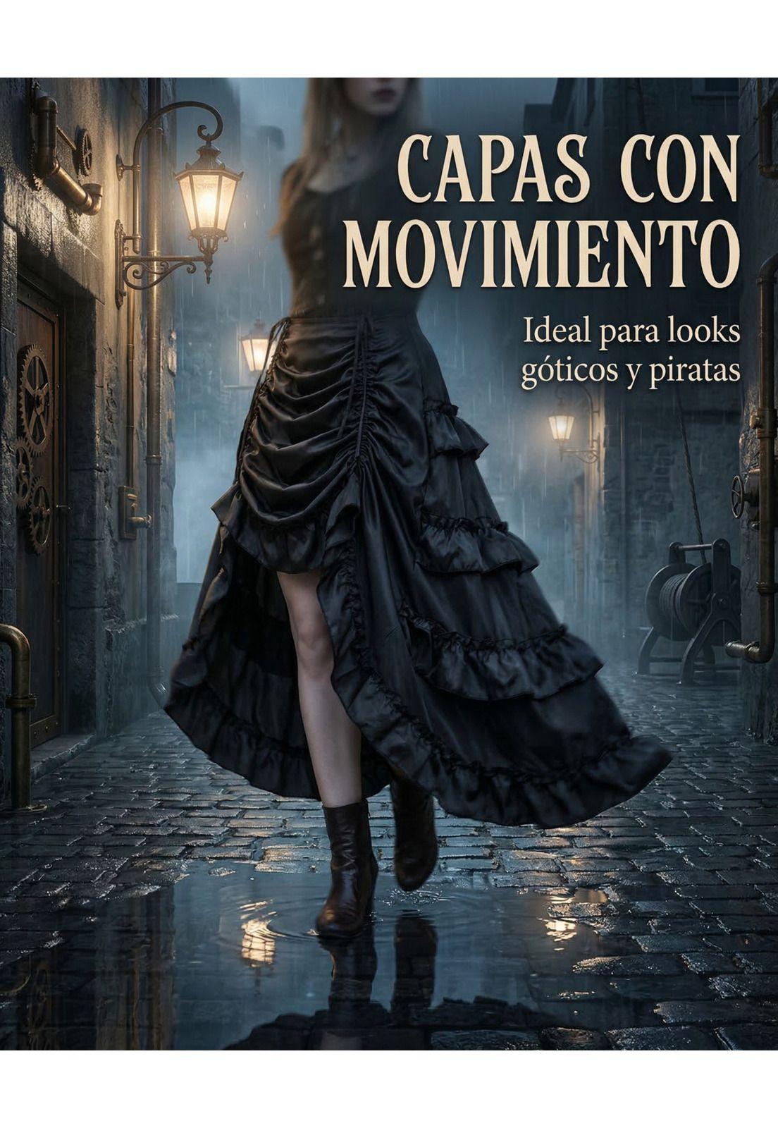 Falda Steampunk Gótica Pirata Larga Con Frunces Disfraz-1