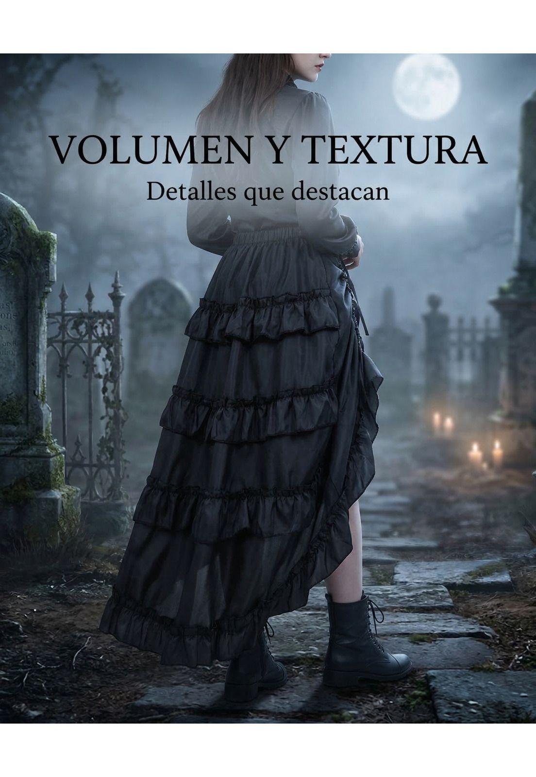Falda Steampunk Gótica Pirata Larga Con Frunces Disfraz-2