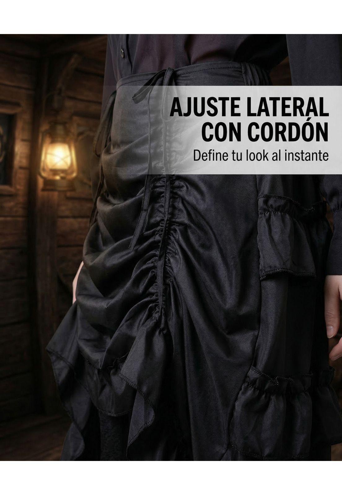Falda Steampunk Gótica Pirata Larga Con Frunces Disfraz-3
