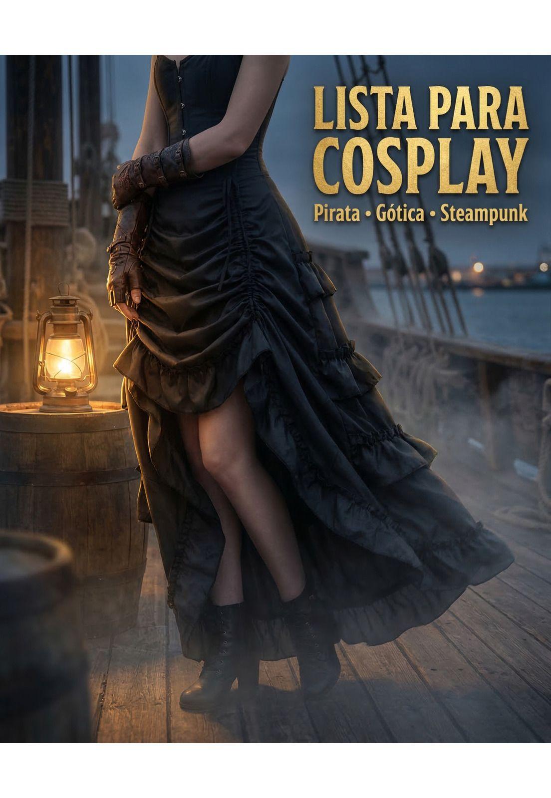 Falda Steampunk Gótica Pirata Larga Con Frunces Disfraz-4