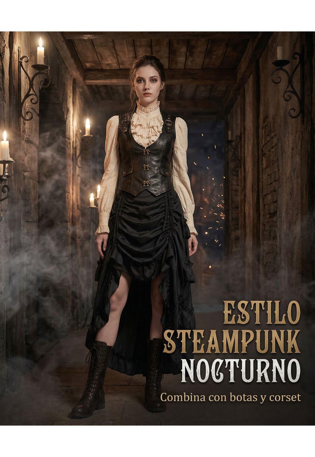 Falda Steampunk Gótica Pirata Larga Con Frunces Disfraz-7