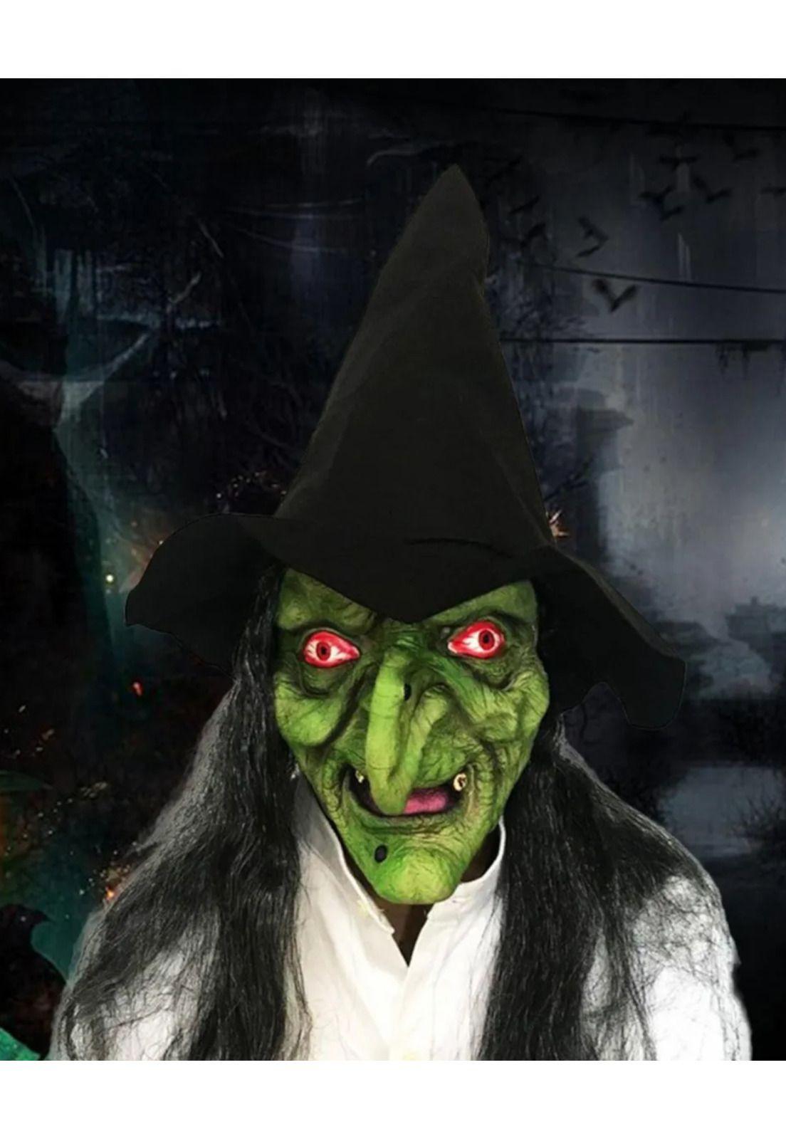 Mascara Bruja De Látex Con Sombre Y Pelo Halloween Cotillon-2