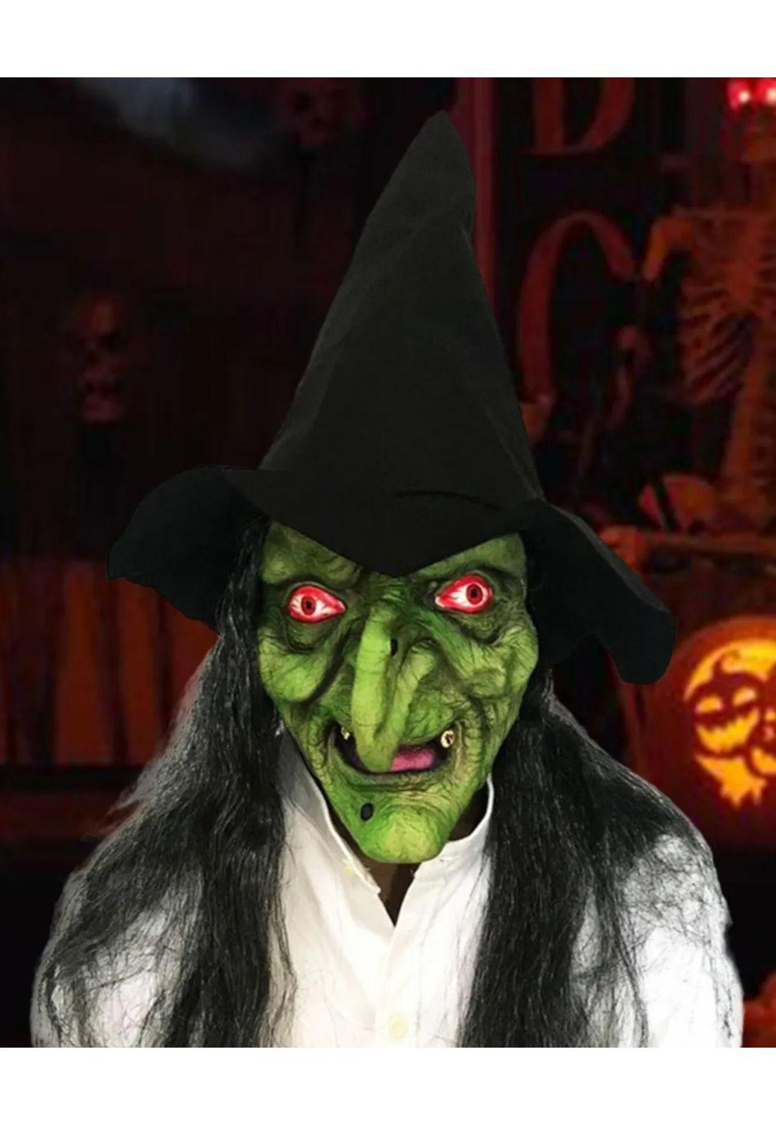 Mascara Bruja De Látex Con Sombre Y Pelo Halloween Cotillon-3