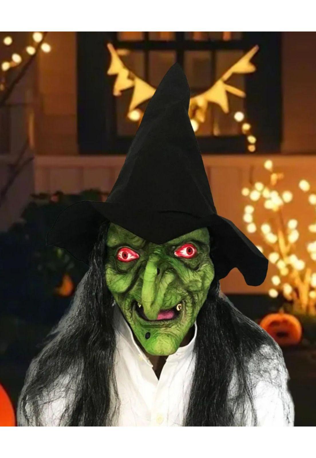 Mascara Bruja De Látex Con Sombre Y Pelo Halloween Cotillon-4