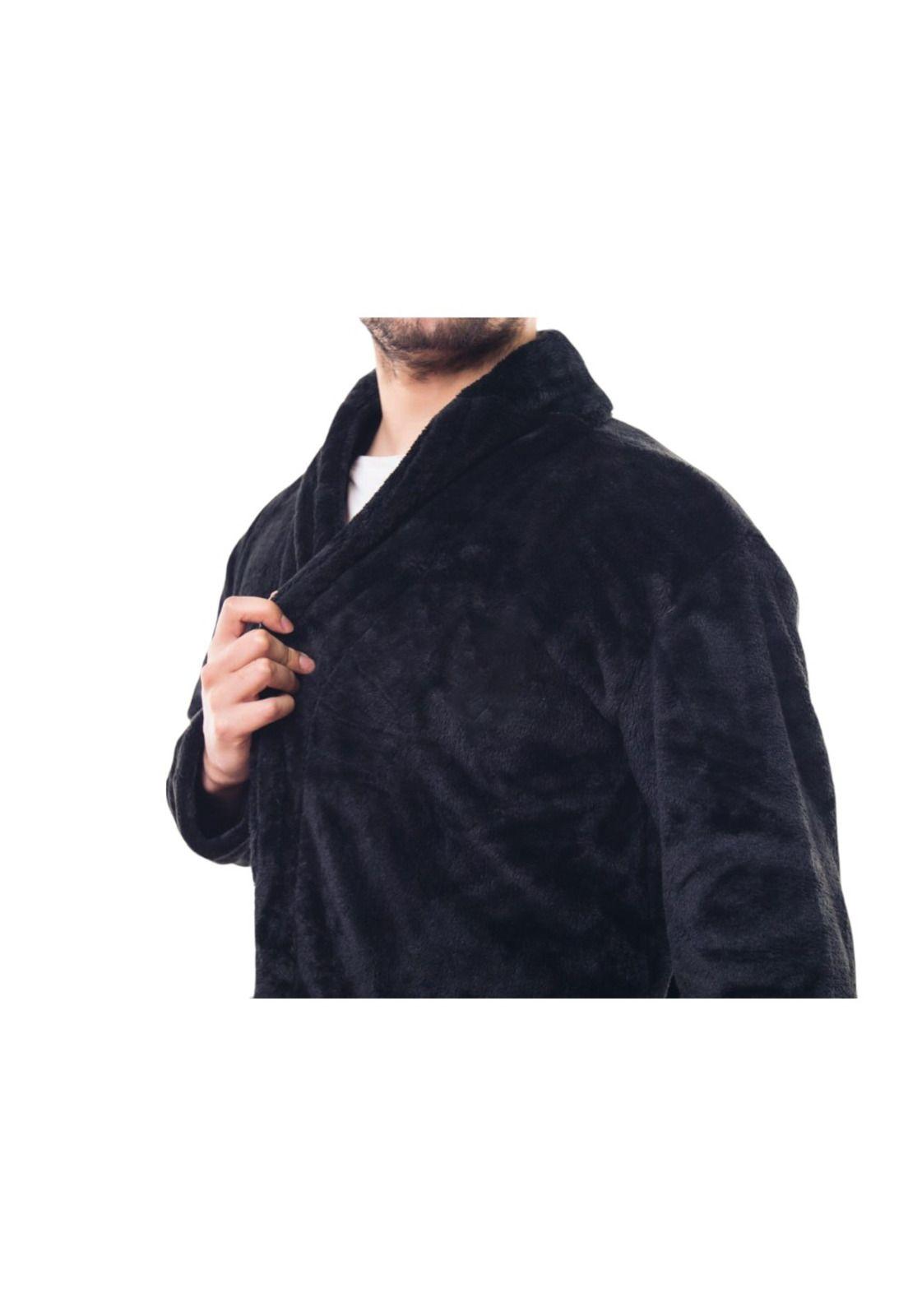 Bata Pijama Negra de Invierno De Polar Premium-4