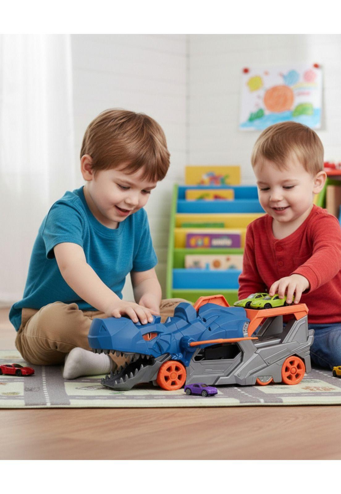 Camión Dinosaurio Juguete con Lanzador de Autos Infantil-2