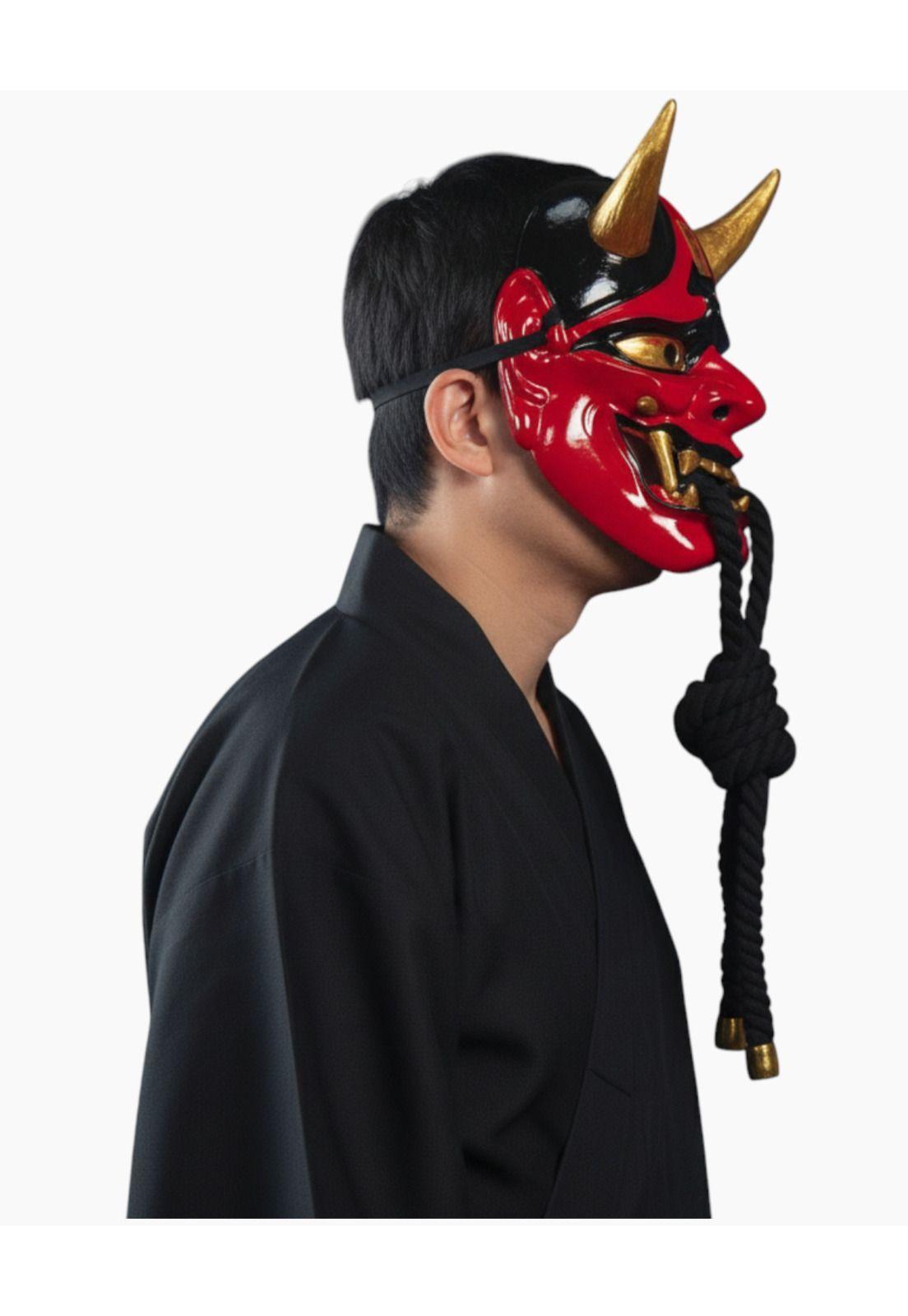 Máscara Japonesa Samurai Oni Cuernos Dorados Cosplay-2