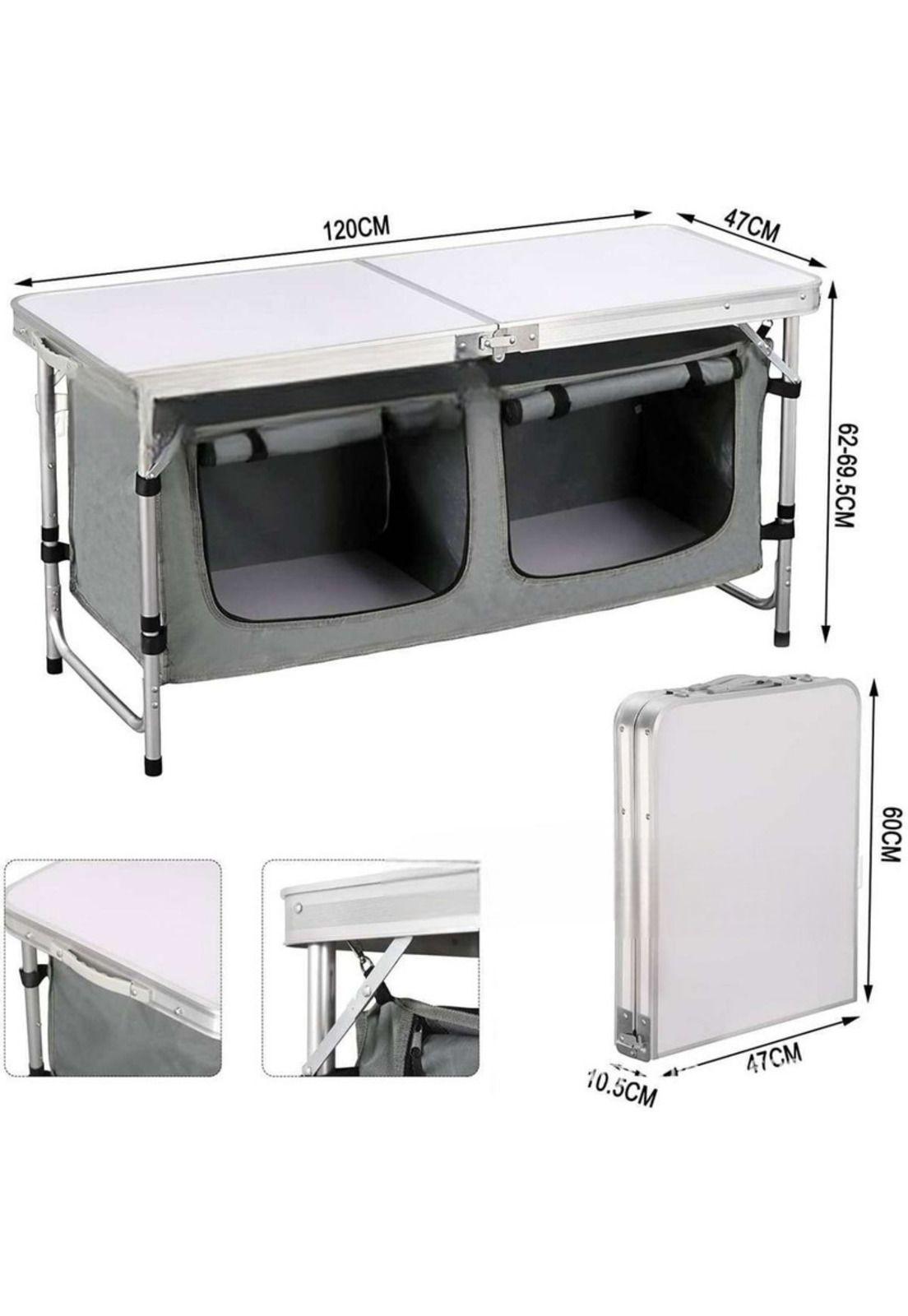 Mesa Pleglable Camping Picnic con Cajones-3