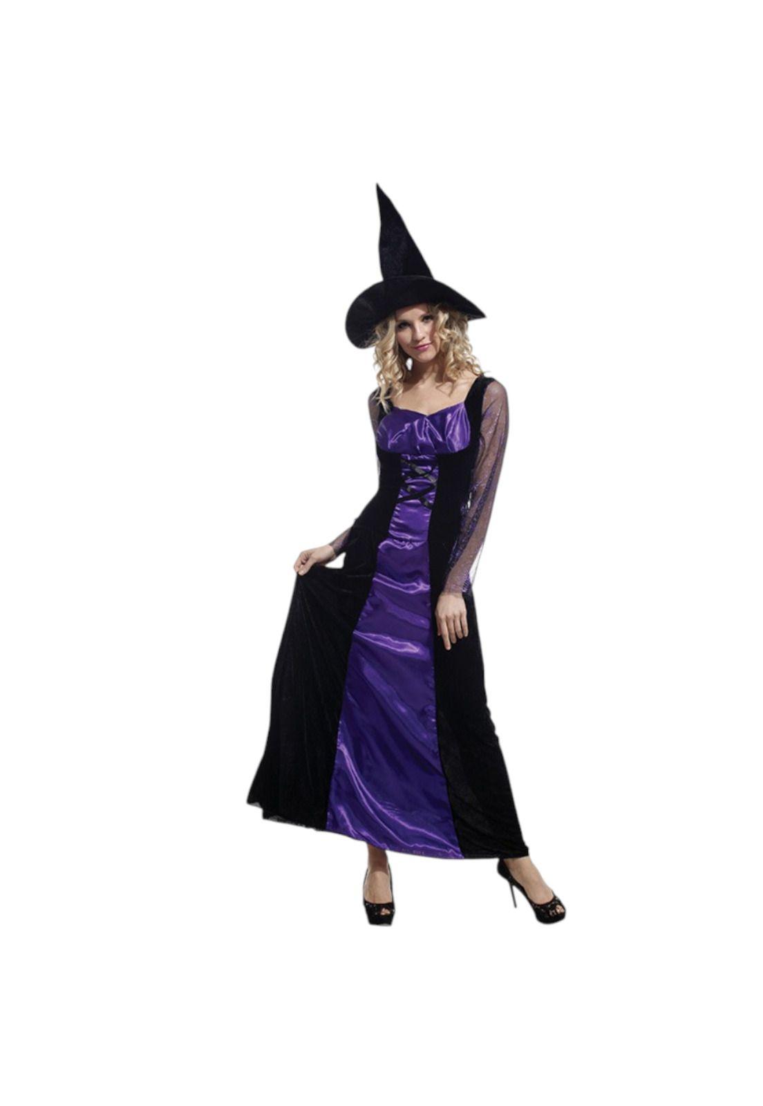 Disfraz De Bruja Completo Con Sombrero Para Mujer Adulto Halloween-0