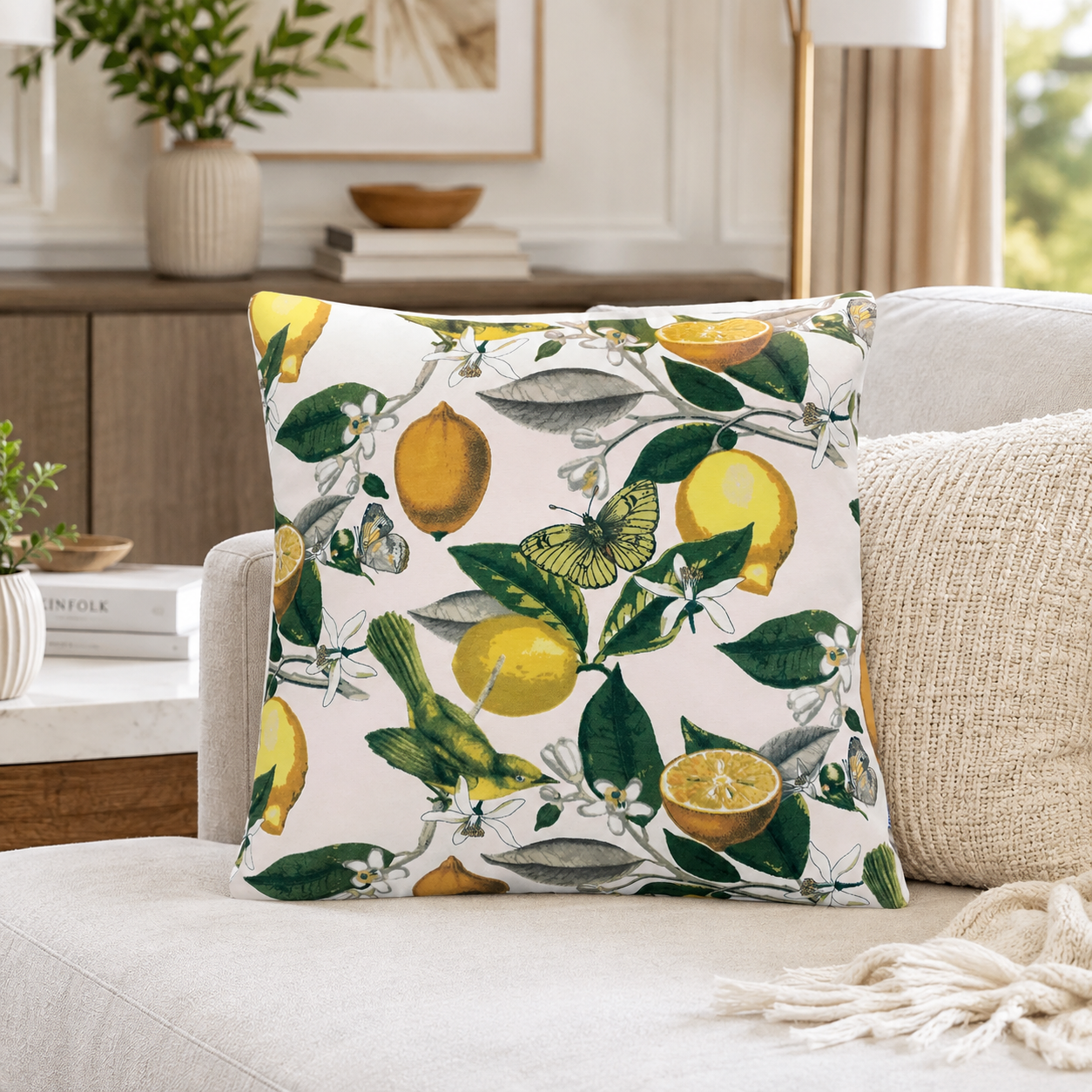 FUNDA COJIN DECORATIVO LIMONES AMARILLO Y VERDE 60X60-1