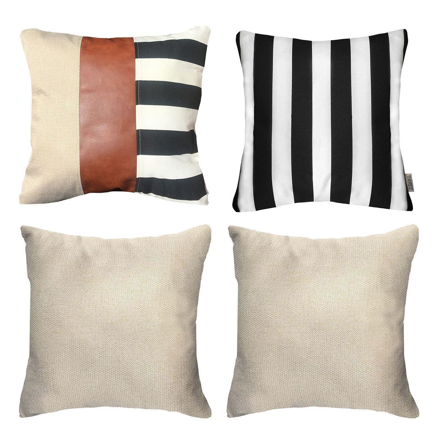 PACK 4 FUNDAS COJIN DECORATIVO ECOCUERO RAYAS NEGRO 50X50-0