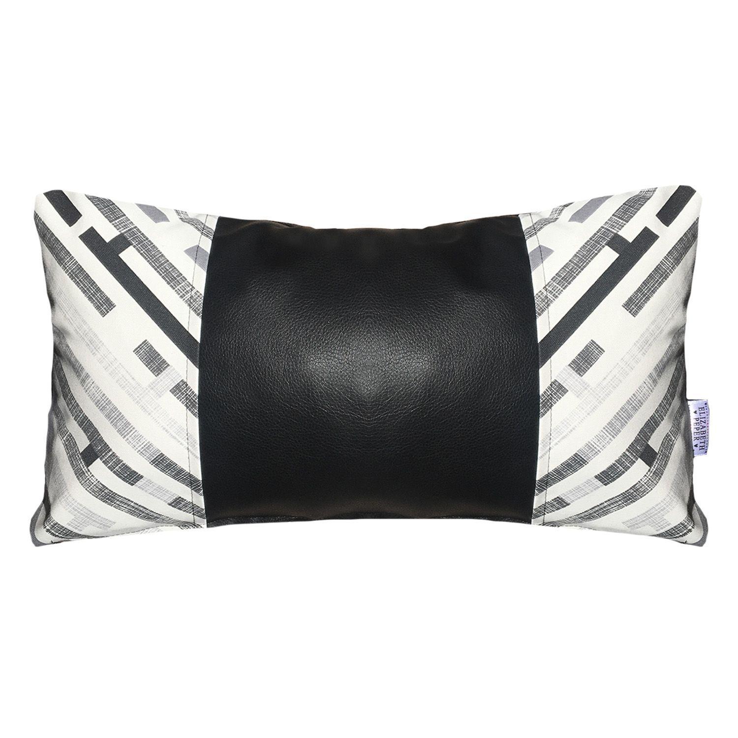 COJIN DECORATIVO ECOCUERO GRIS Y NEGRO 50X30 RELLENO-0
