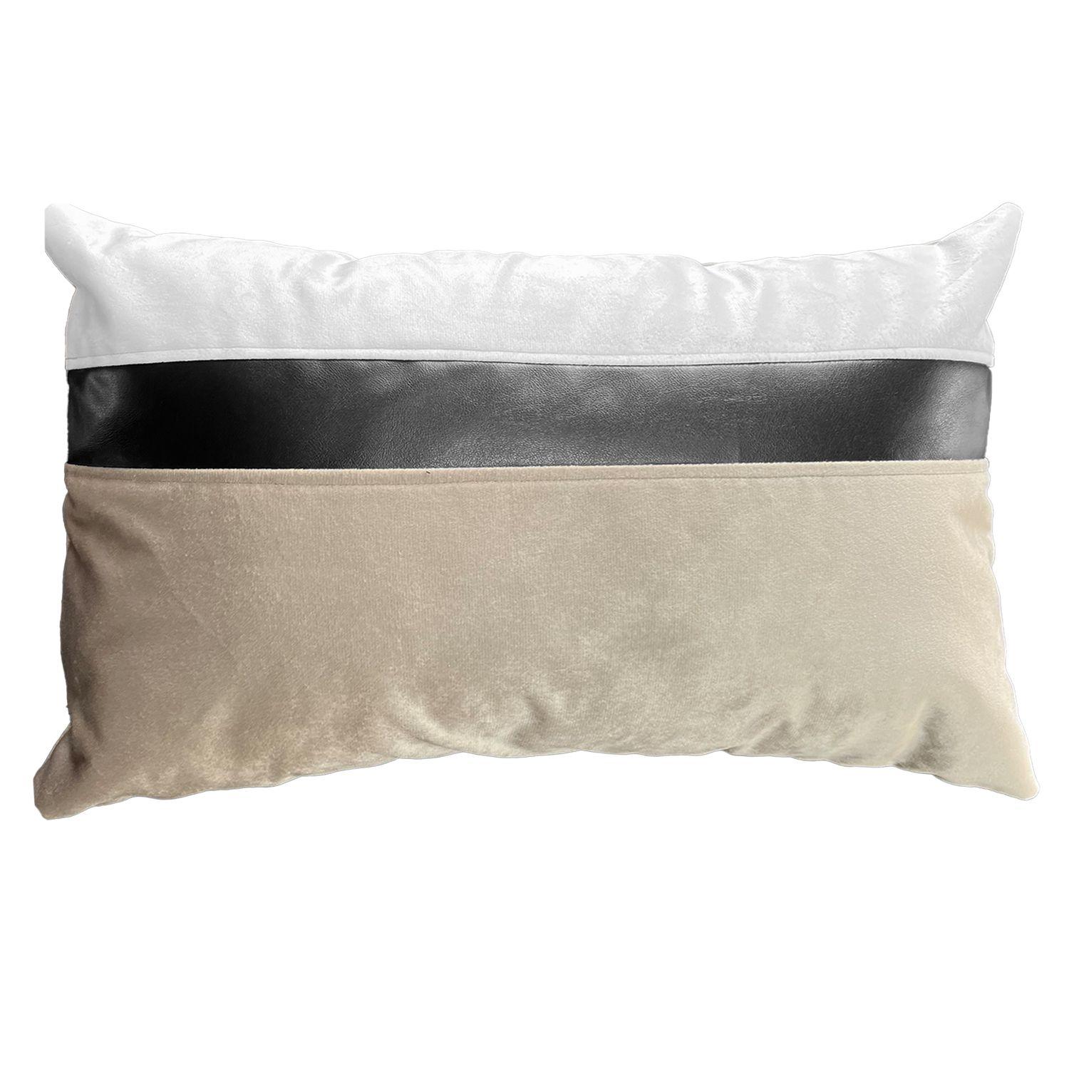 Cojín Decorativo diseño Beige Negro Ecocuero 80X40 Relleno-0