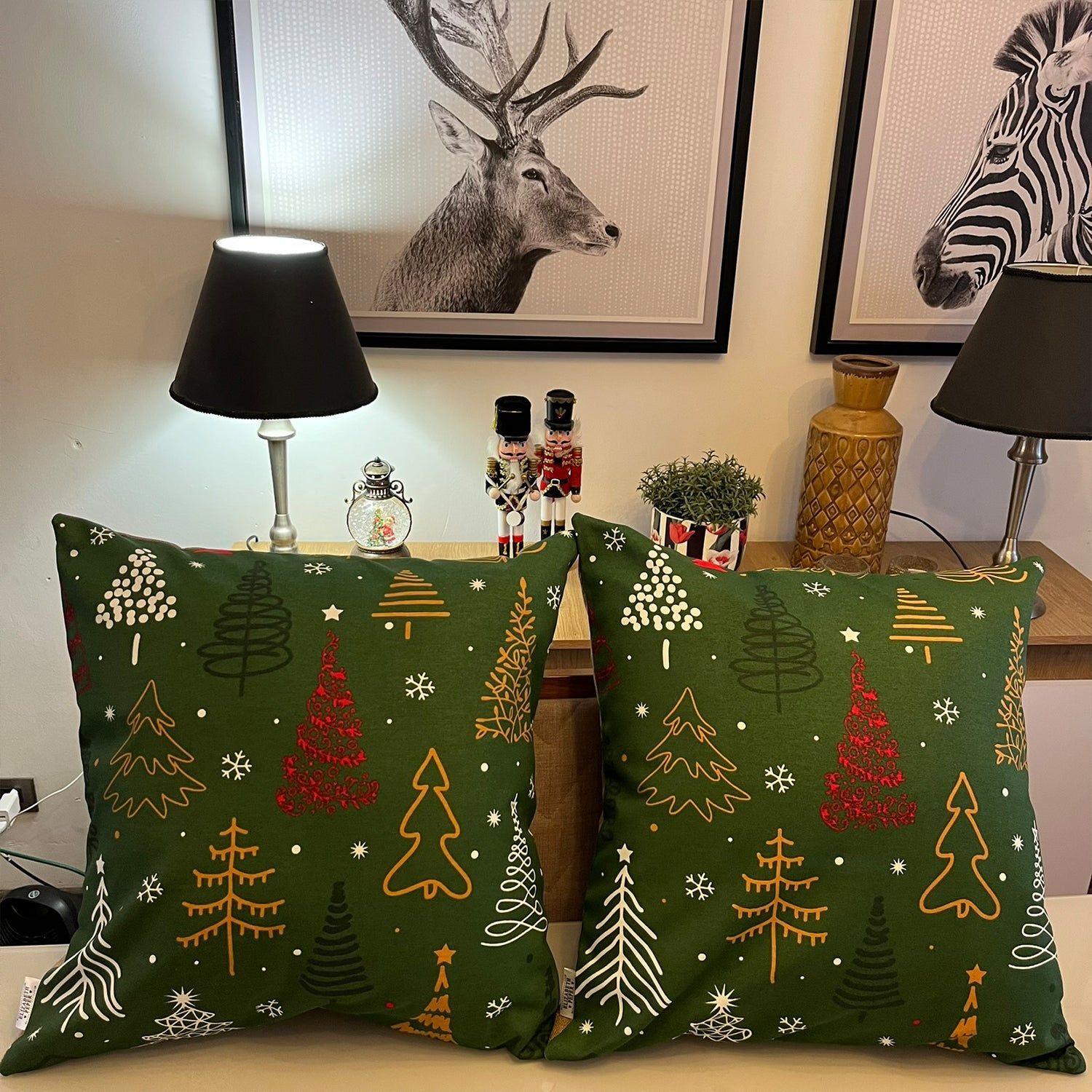 Funda Cojin Decorativo Diseño Festivo Verde 60x60-2