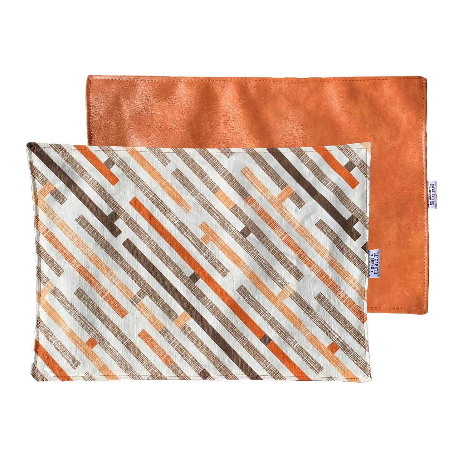 Individuales De Tela Reversibles Naranjo y Café 6 unidades-0