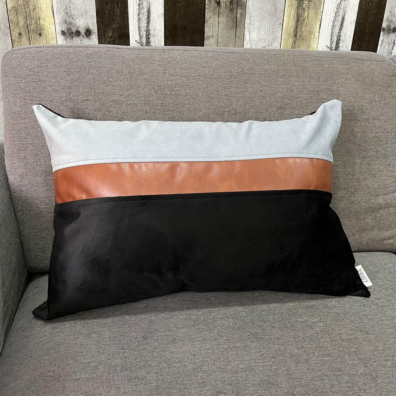 Cojín Decorativo diseño Negro Gris Ecocuero 50X30 Relleno-2