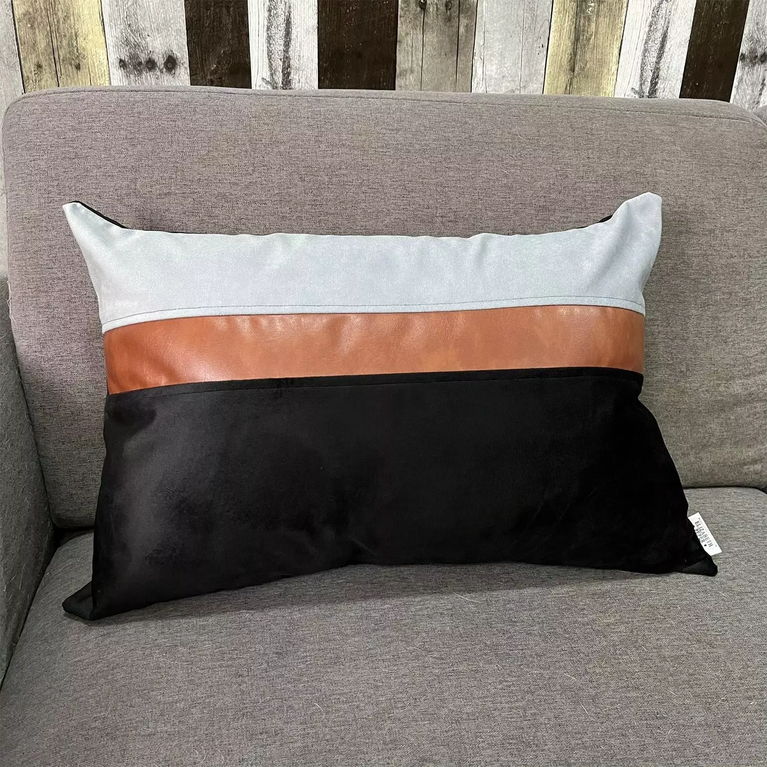 Cojín Decorativo diseño Negro Gris Ecocuero 50X30 Relleno-2