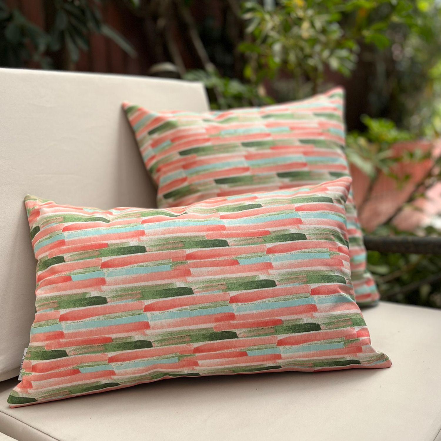 Cojín Decorativo Diseño Pinceles Rosa Verde 50x30 Relleno-2