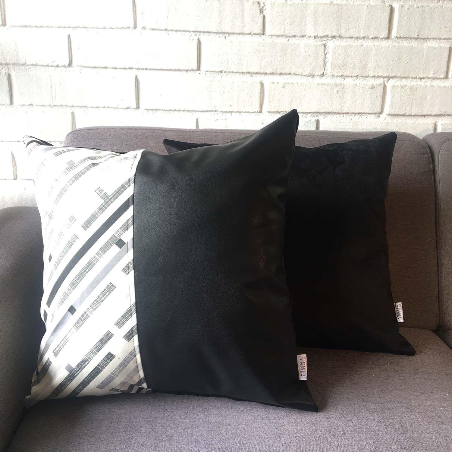 PACK 4 FUNDAS COJIN DECORATIVO ECOCUERO NEGRO 45X45-6