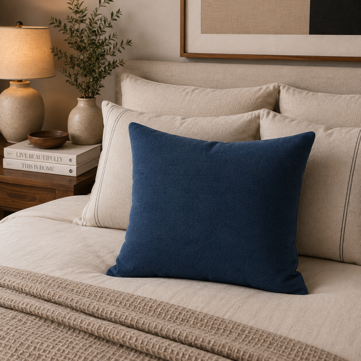 Cojin Decorativo Diseño Lino Azul 60x40 Relleno-2
