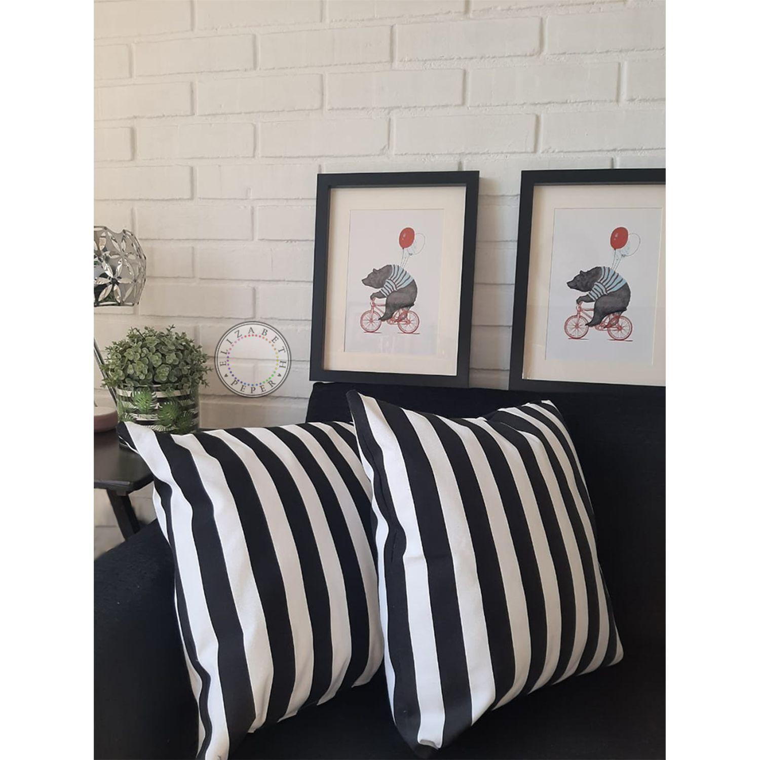 PACK 4 FUNDAS COJIN DECORATIVO ECOCUERO RAYAS NEGRO 45X45-6