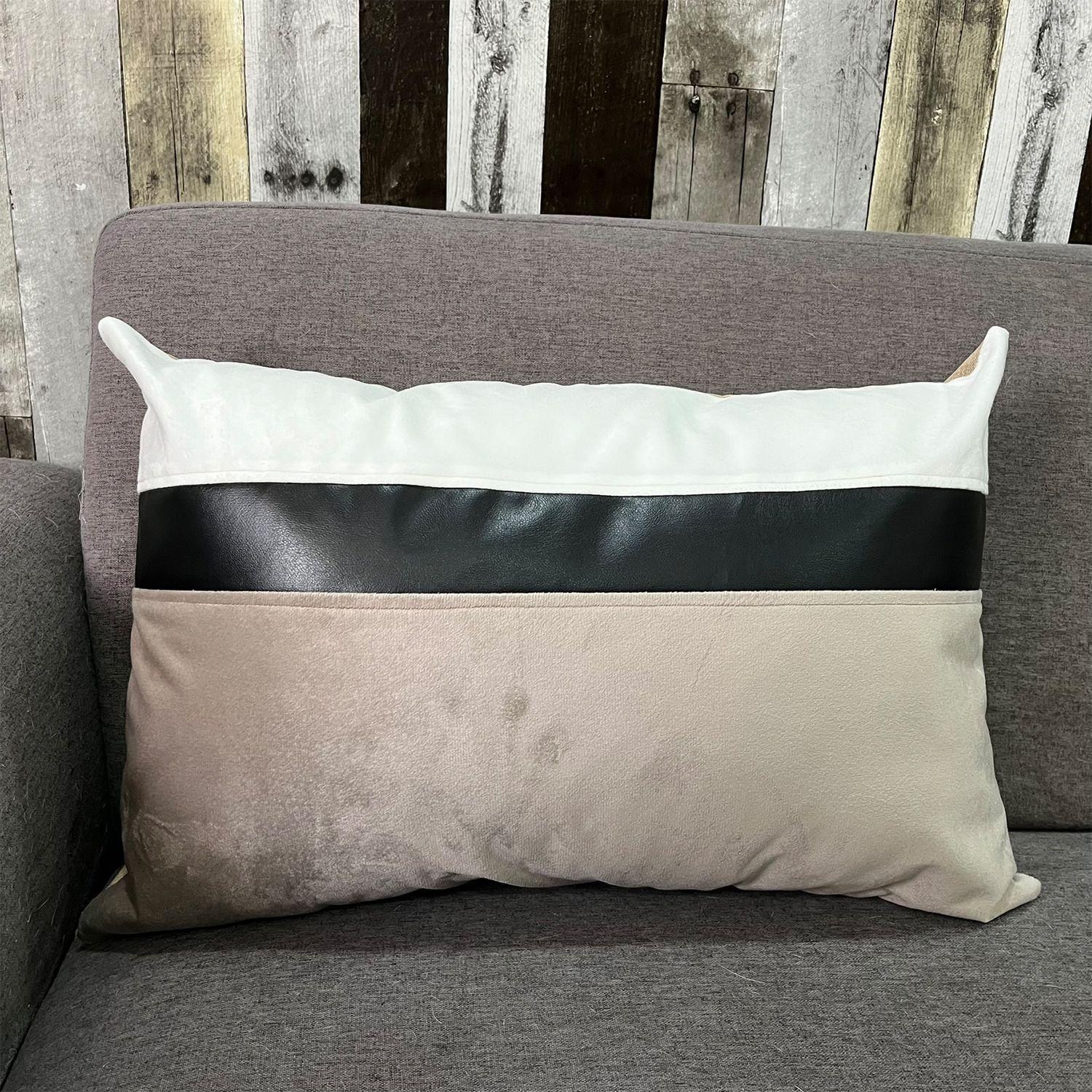 Funda Cojín Decorativo diseño Beige Negro Ecocuero 60X40-2