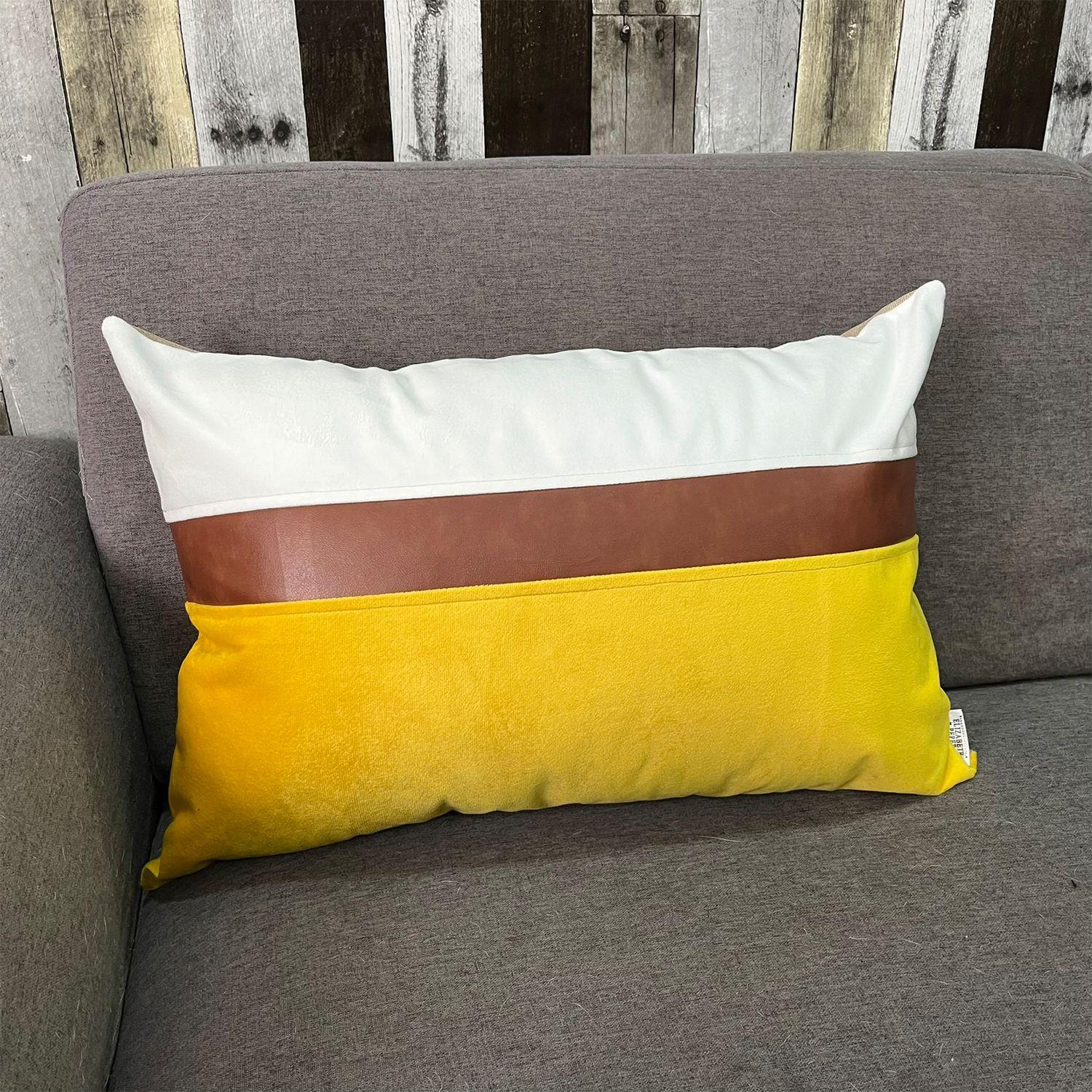 Cojín Decorativo diseño Amarillo Blanco Ecocuero 50X30 Relleno-2