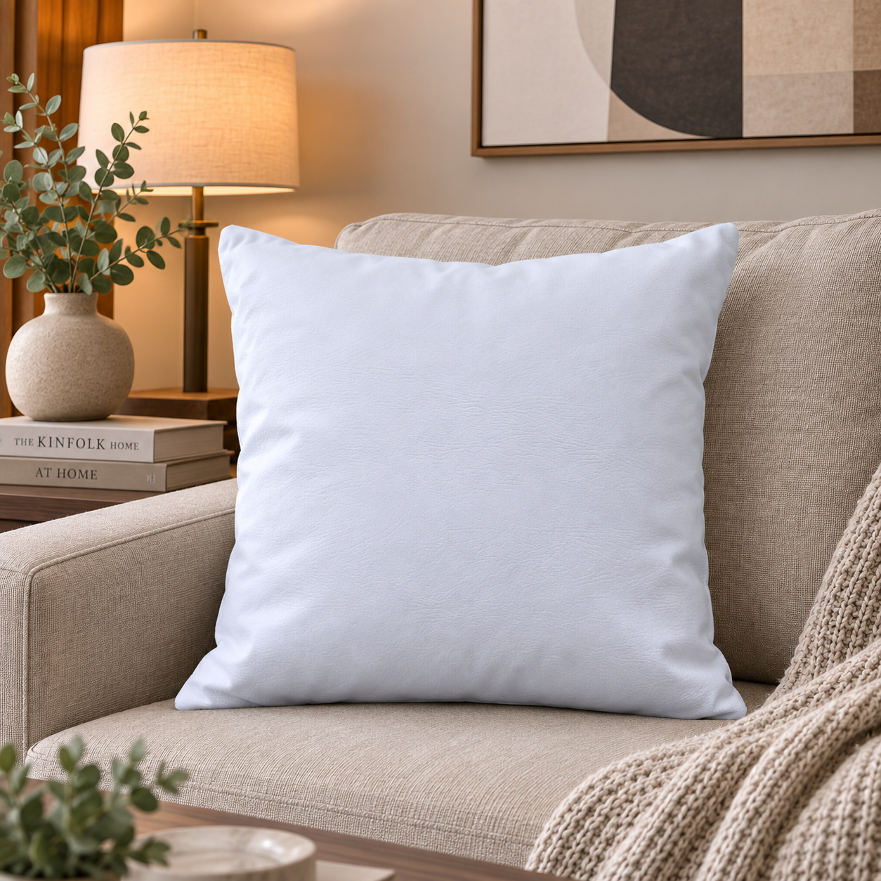 Funda Cojin Decorativo EcoCuero Blanco 45x45-1