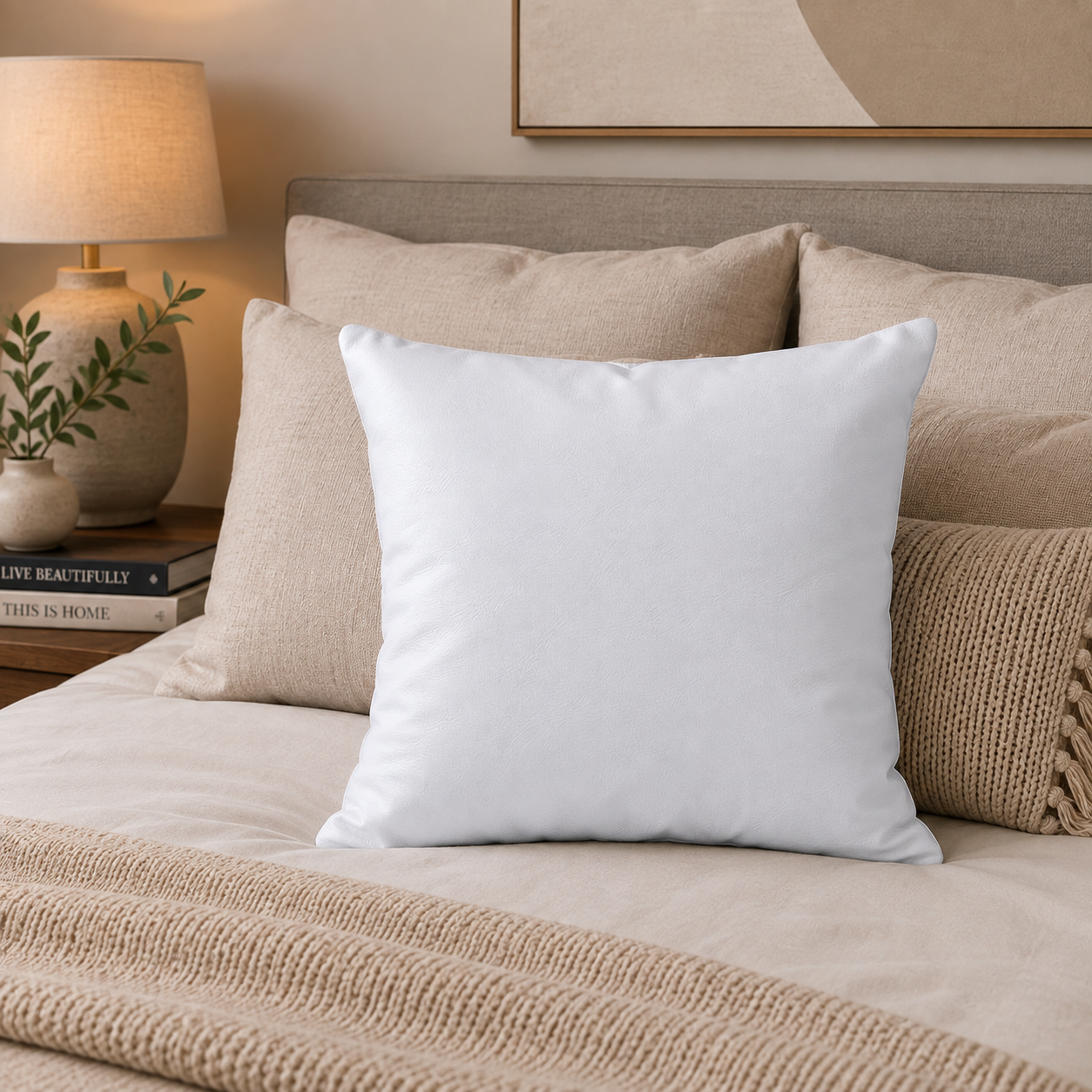 Funda Cojin Decorativo EcoCuero Blanco 45x45-2