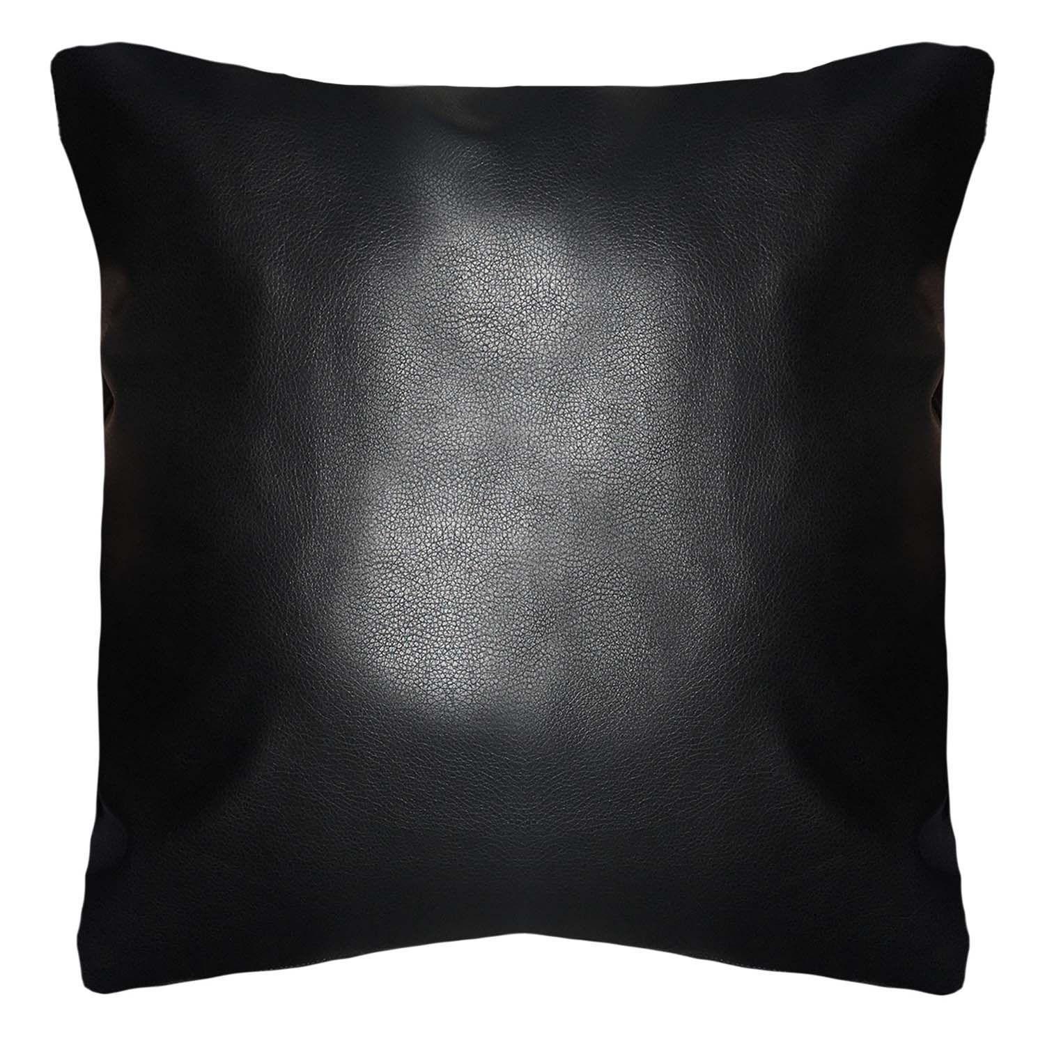 COJÍN DECORATIVO ECOCUERO NEGRO 45X45 RELLENO-0