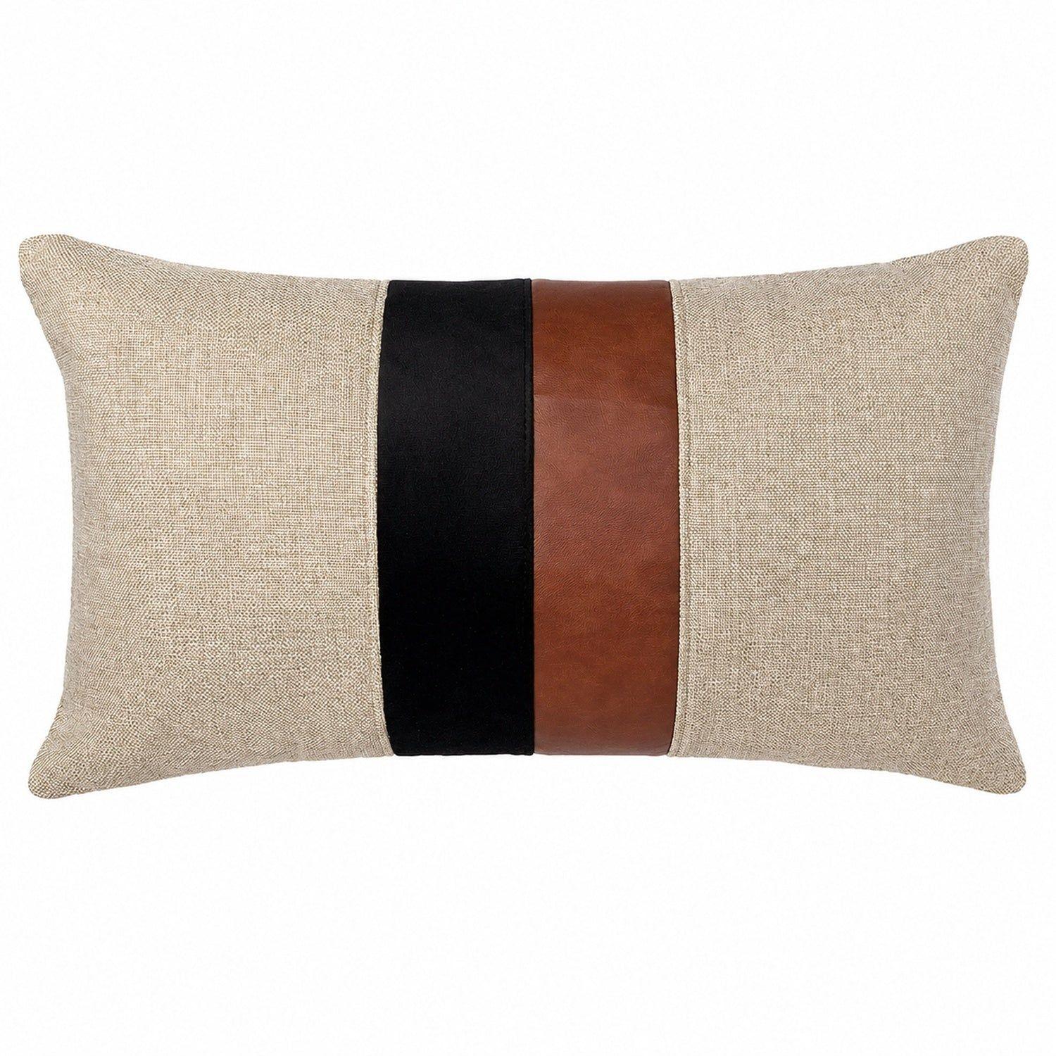 Funda Cojin Decorativo Diseño Lino Cafe Negro Ecocuero 50x30-0