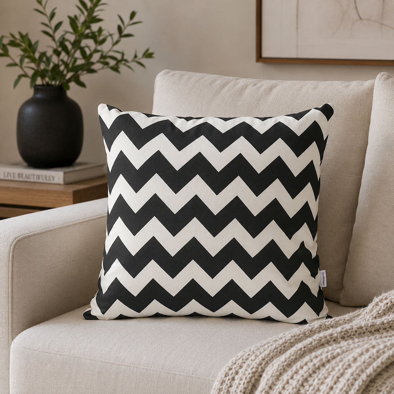 FUNDA COJIN DECORATIVO DISEÑO ZIGZAG BLANCO Y NEGRO 50x50-1