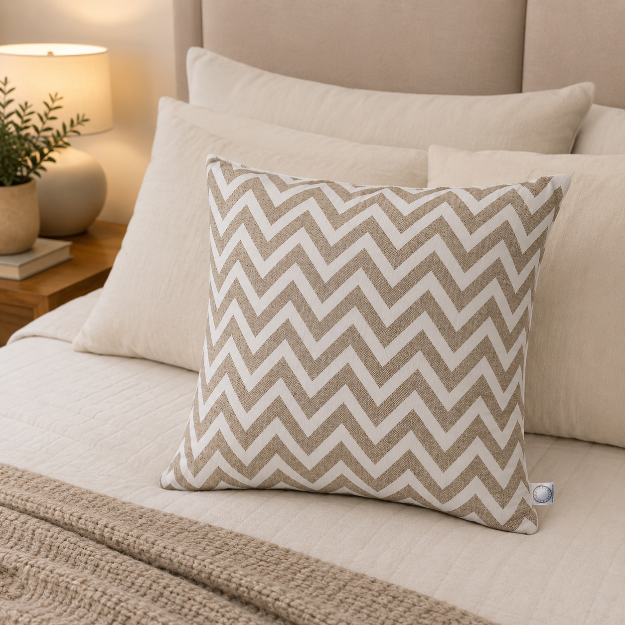 FUNDA COJIN DECORATIVO DISEÑO ZIGZAG CREMA Y BLANCO 45X45-2