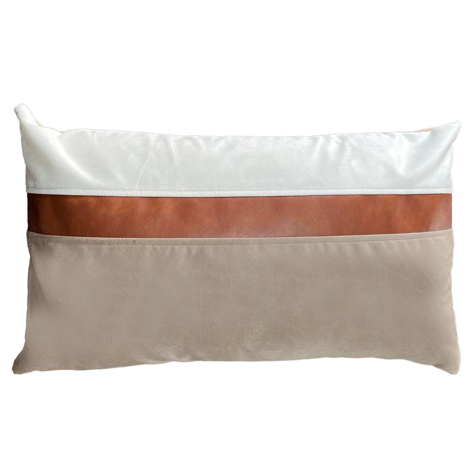 Cojín Decorativo diseño Blanco Beige Ecocuero 50X30 Relleno-0