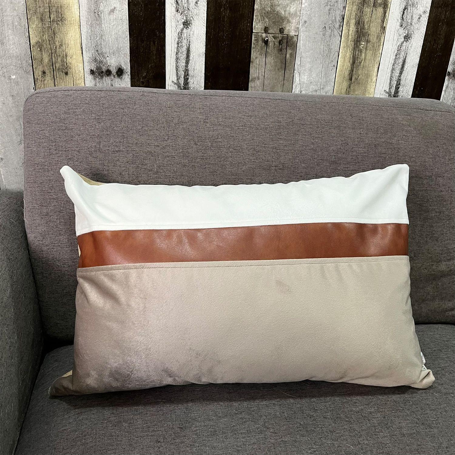Cojín Decorativo diseño Blanco Beige Ecocuero 50X30 Relleno-2