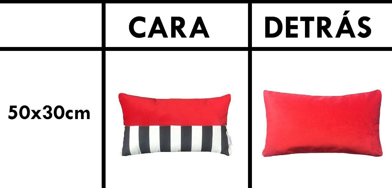 Cojin Decorativo diseño Rojo Rayas Blanco y Negro 50x30 Relleno-2