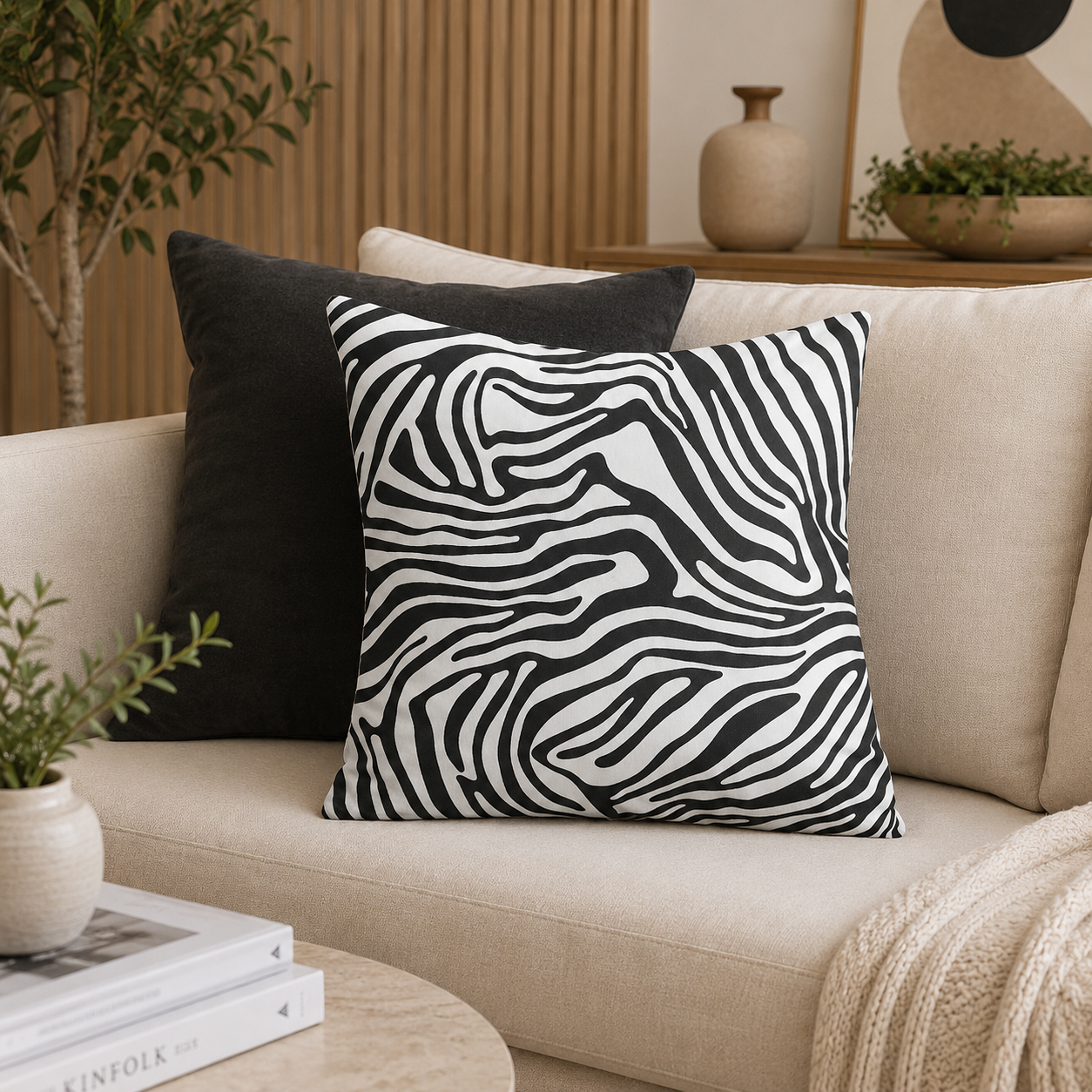 FUNDA COJIN DECORATIVO DISEÑO CEBRA BLANCO Y NEGRO 60x60-1