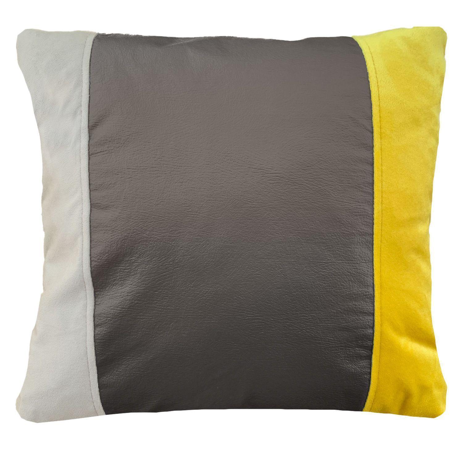 Cojin Decorativo EcoCuero Cafe Beige Amarillo 50x50 Relleno-0