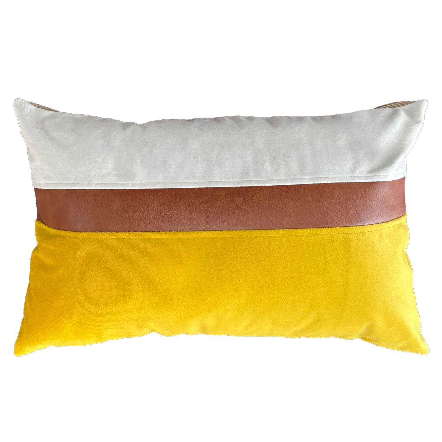 Funda Cojín Decorativo diseño Amarillo Blanco Ecocuero 60X40-0