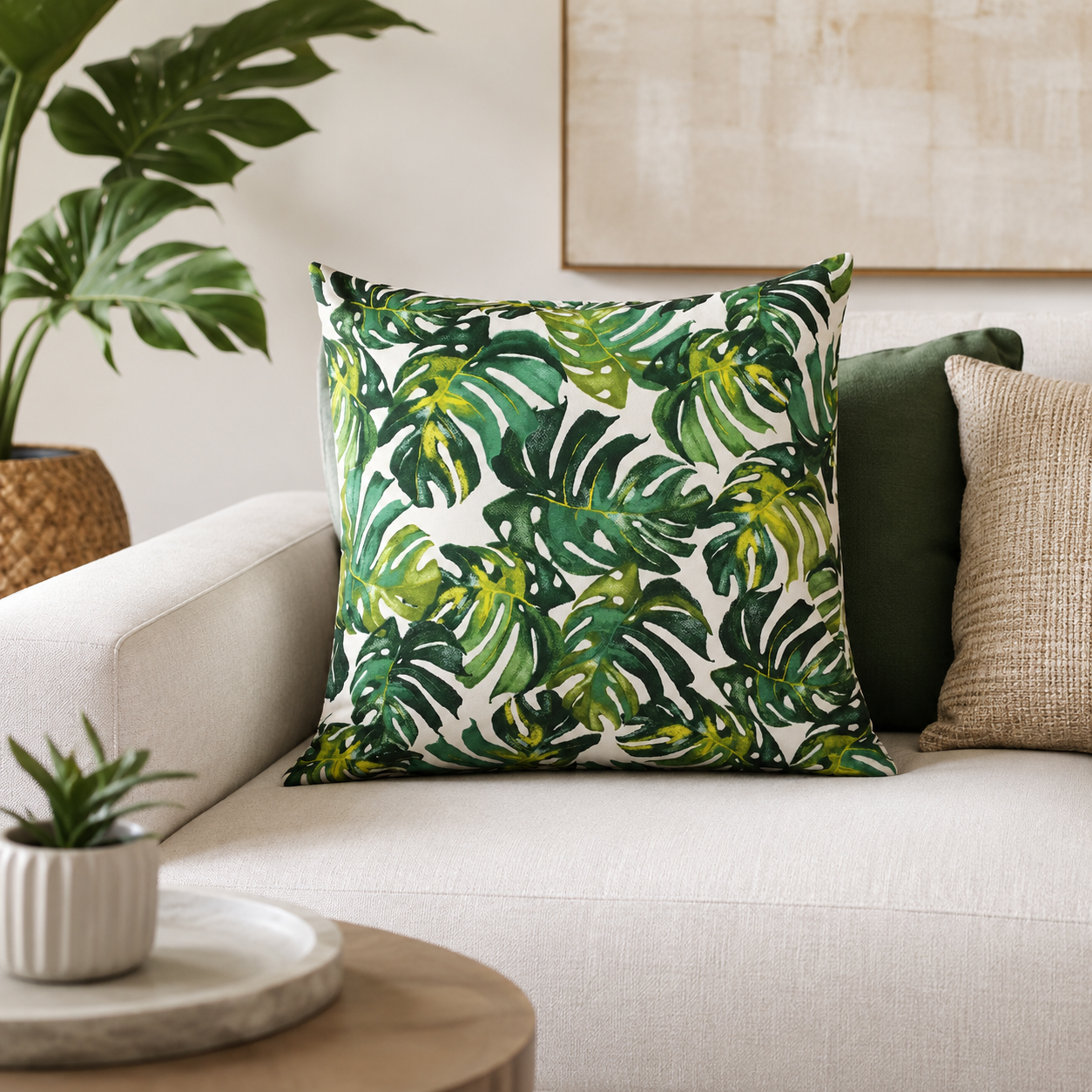 FUNDA COJIN DECORATIVO DISEÑO PLANTAS VERDES 50X50-1