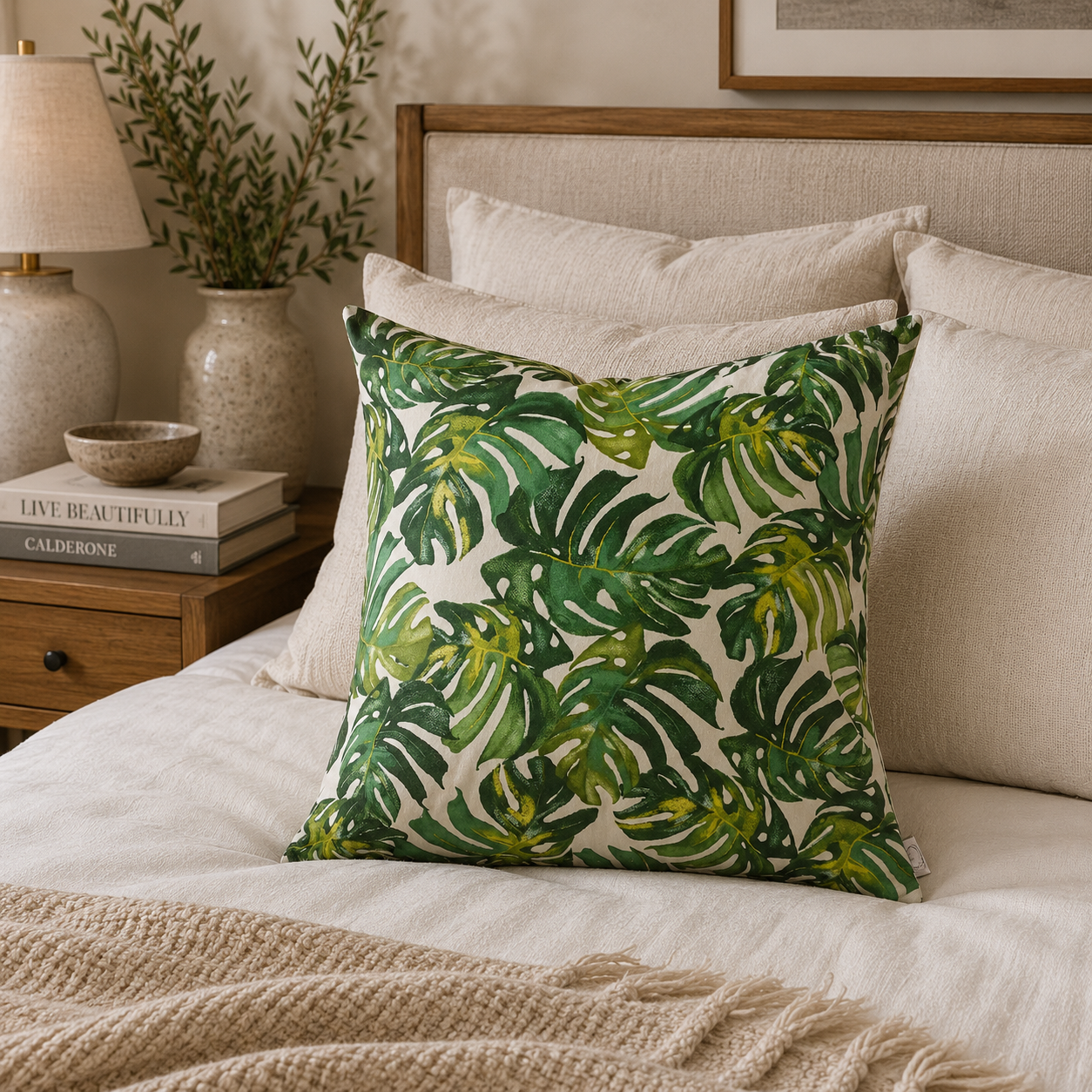 FUNDA COJIN DECORATIVO DISEÑO PLANTAS VERDES 50X50-2