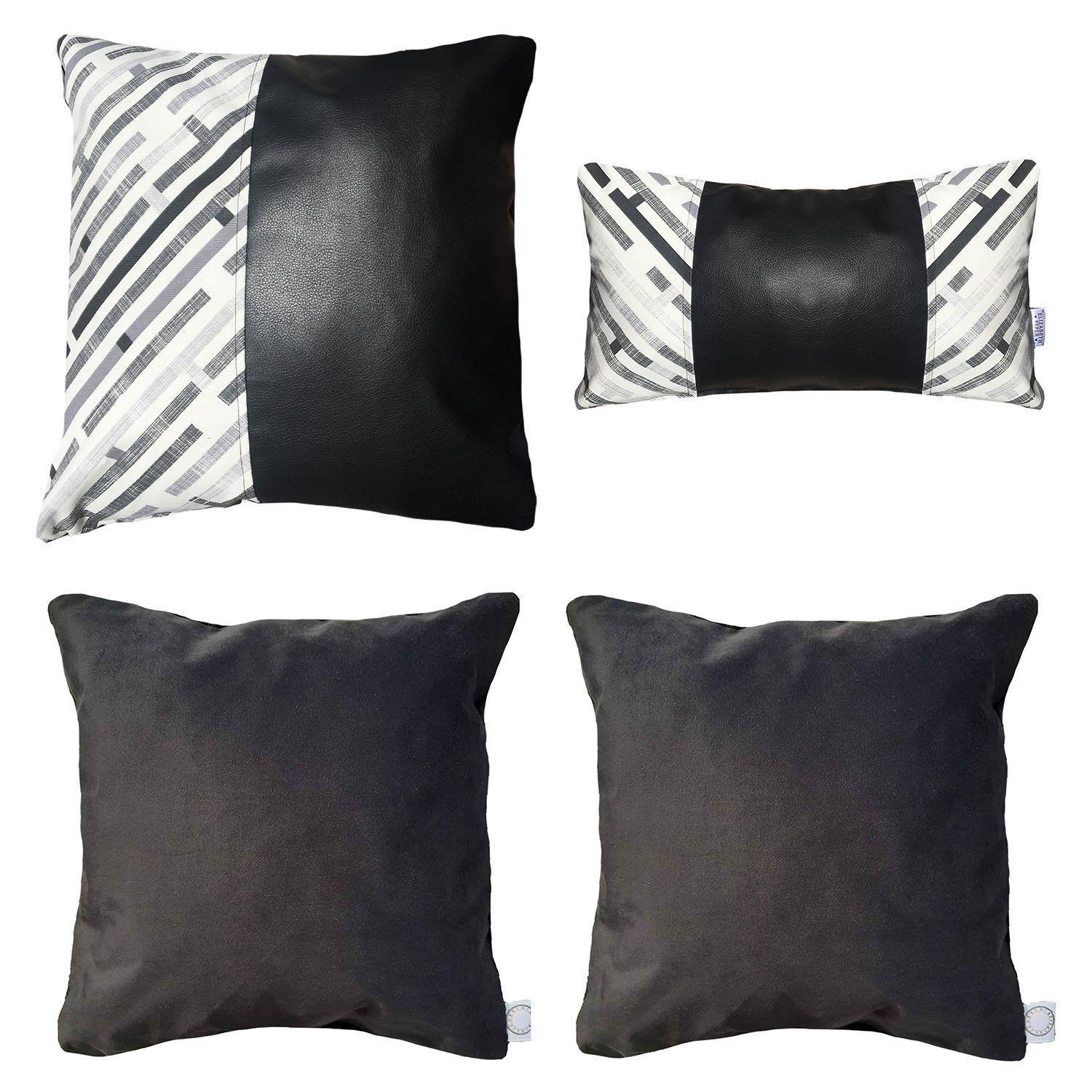 PACK 4 FUNDAS COJIN DECORATIVO ECOCUERO NEGRO 50X50-0