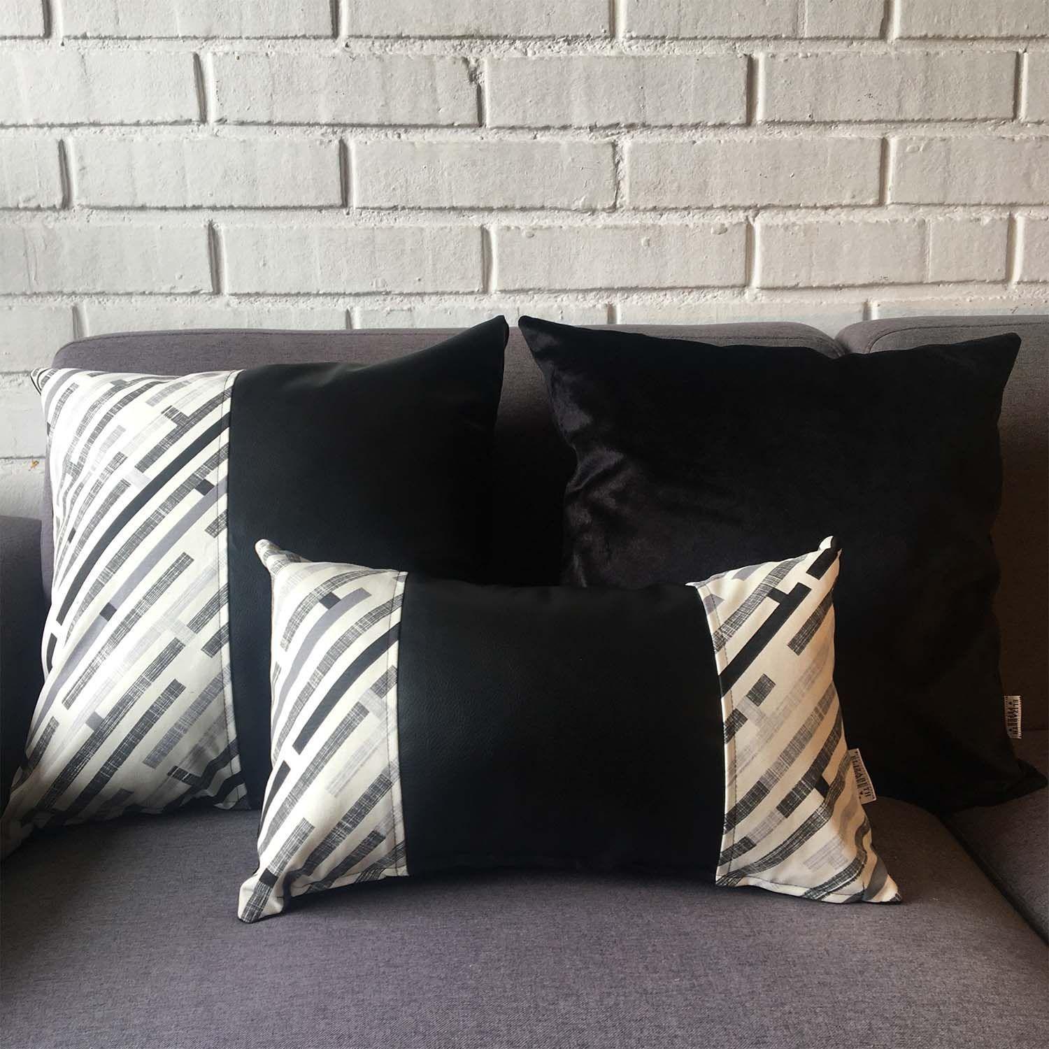 PACK 4 FUNDAS COJIN DECORATIVO ECOCUERO NEGRO 50X50-5