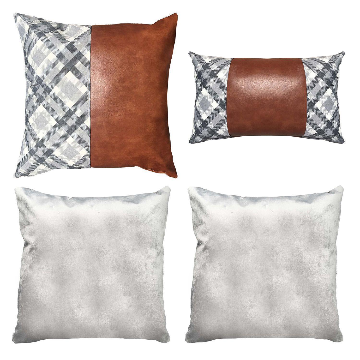 PACK 4 FUNDAS COJIN DECORATIVO ECOCUERO GRIS CAFE 50X50-0