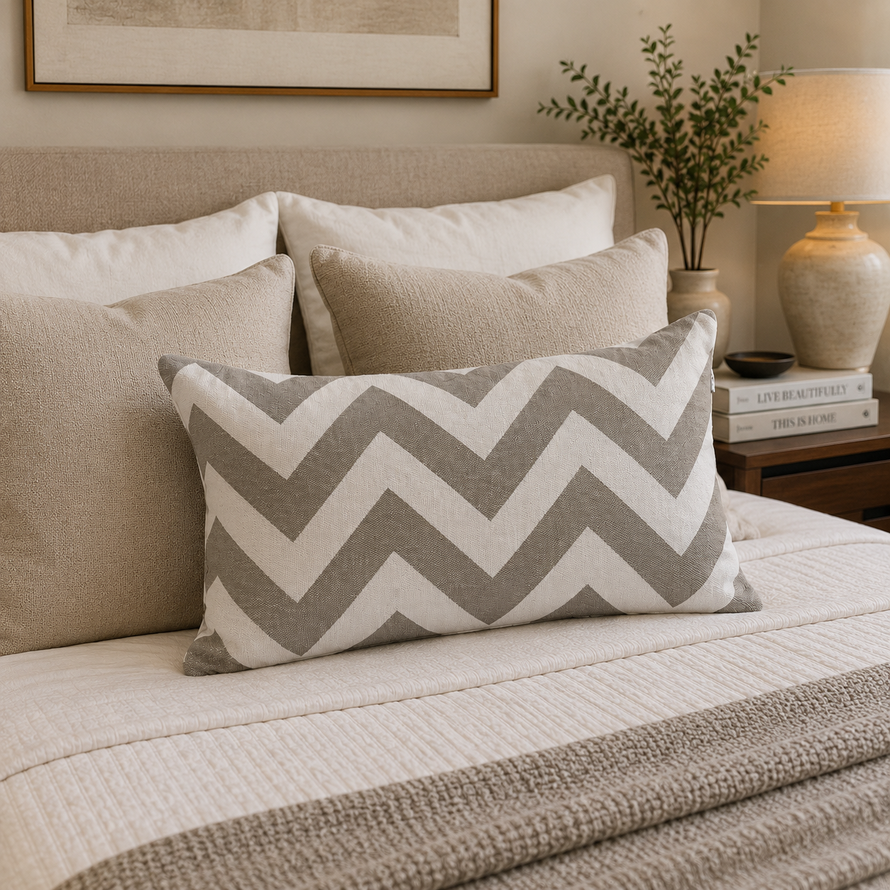 Funda Cojin Decorativo Diseño ZigZag Gris 60x40-2