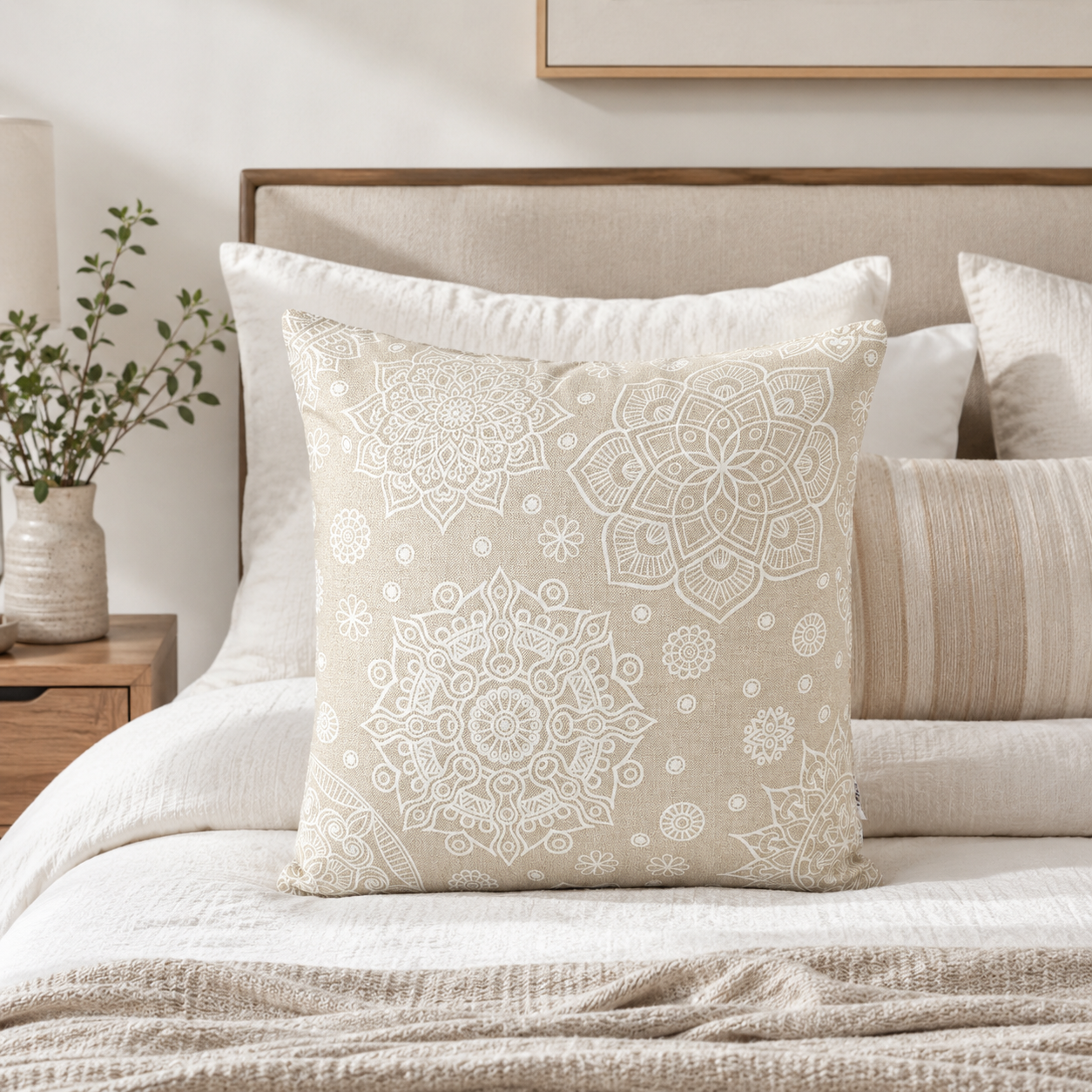 FUNDA COJIN DECORATIVO DISEÑO MANDALAS CREMA 50x50-2