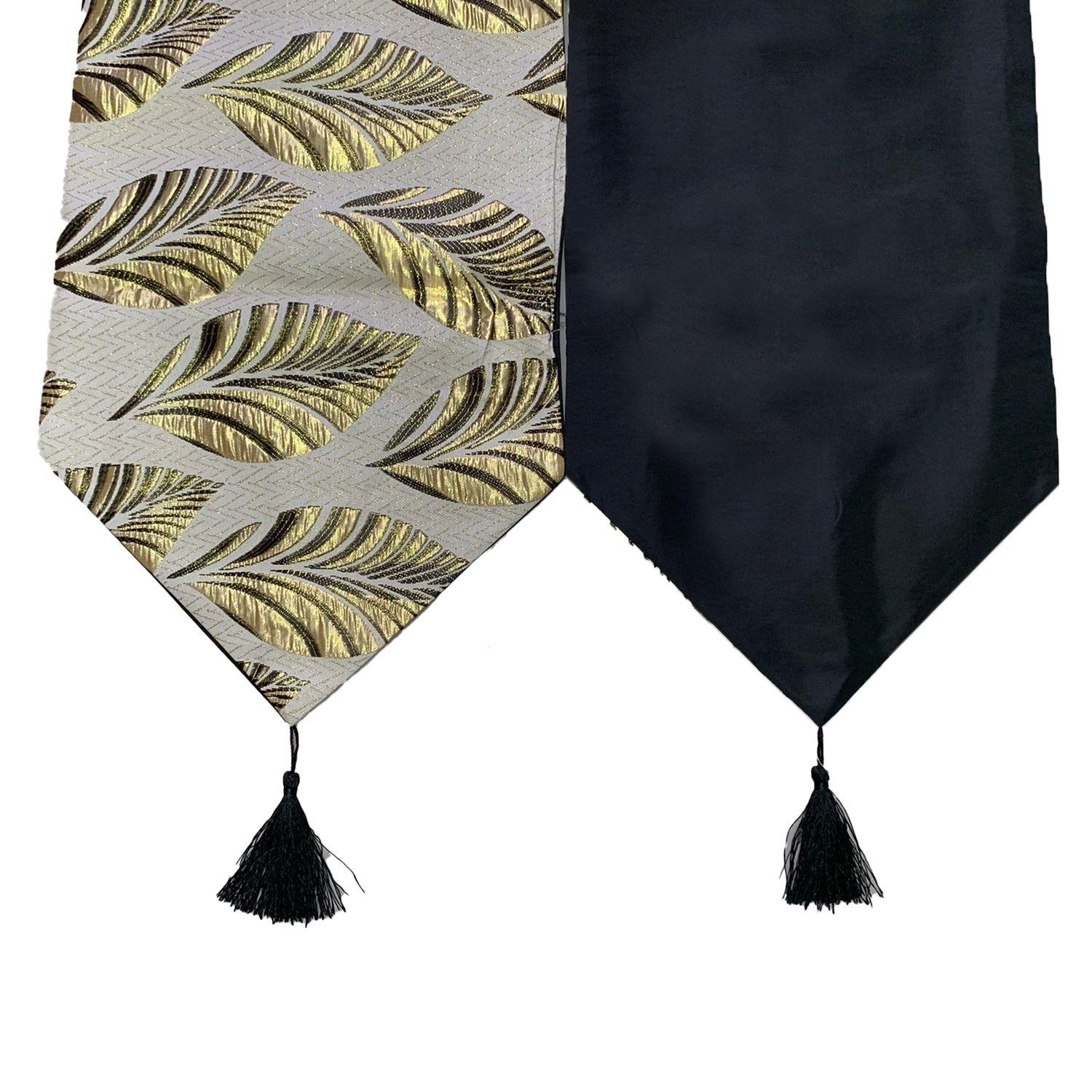 Camino De Mesa Con Diseño Negro con Dorado 180x33 cm-2
