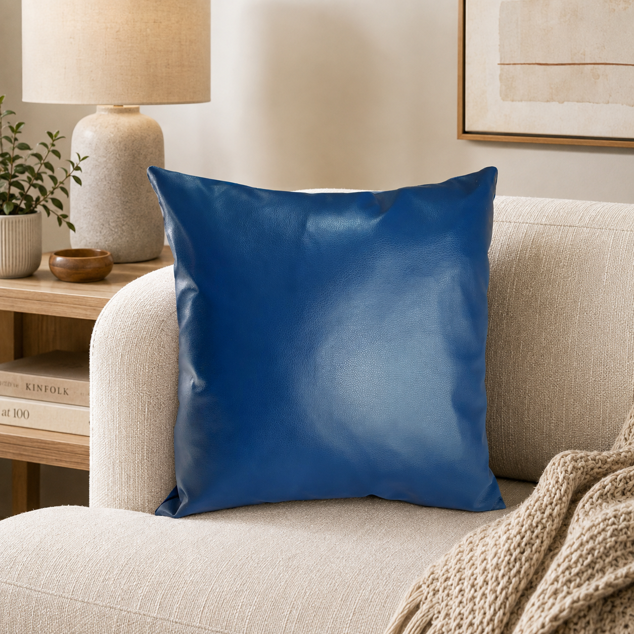 Cojin Decorativo EcoCuero Azul 45x45 Relleno-1
